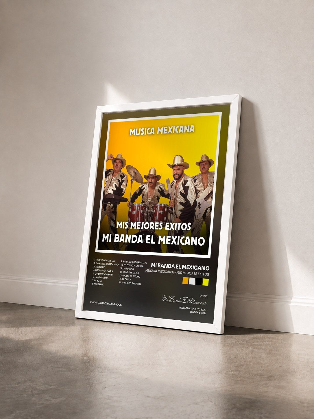 #blanc Tableau de l'album Música Mexicana - Mis Mejores Exitos de Mi Banda El Mexicano vu de trois quarts, cadre blanc