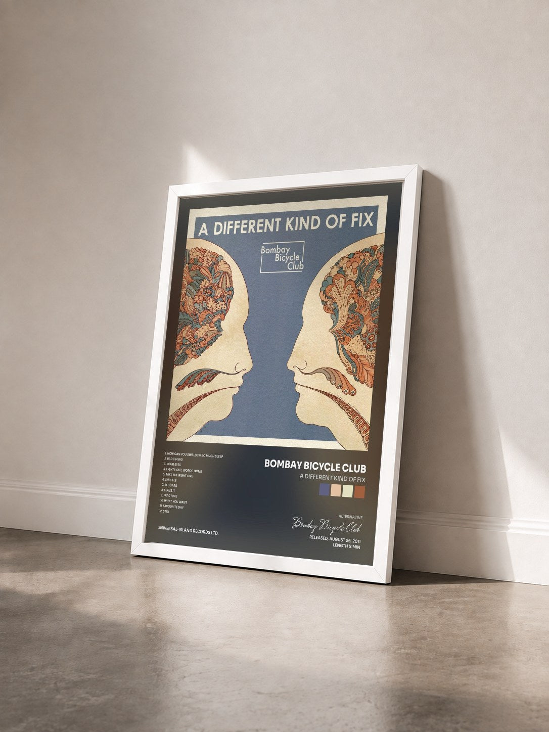 #blanc Tableau de l'album A Different Kind Of Fix de Bombay Bicycle Club vu de trois quarts, cadre blanc