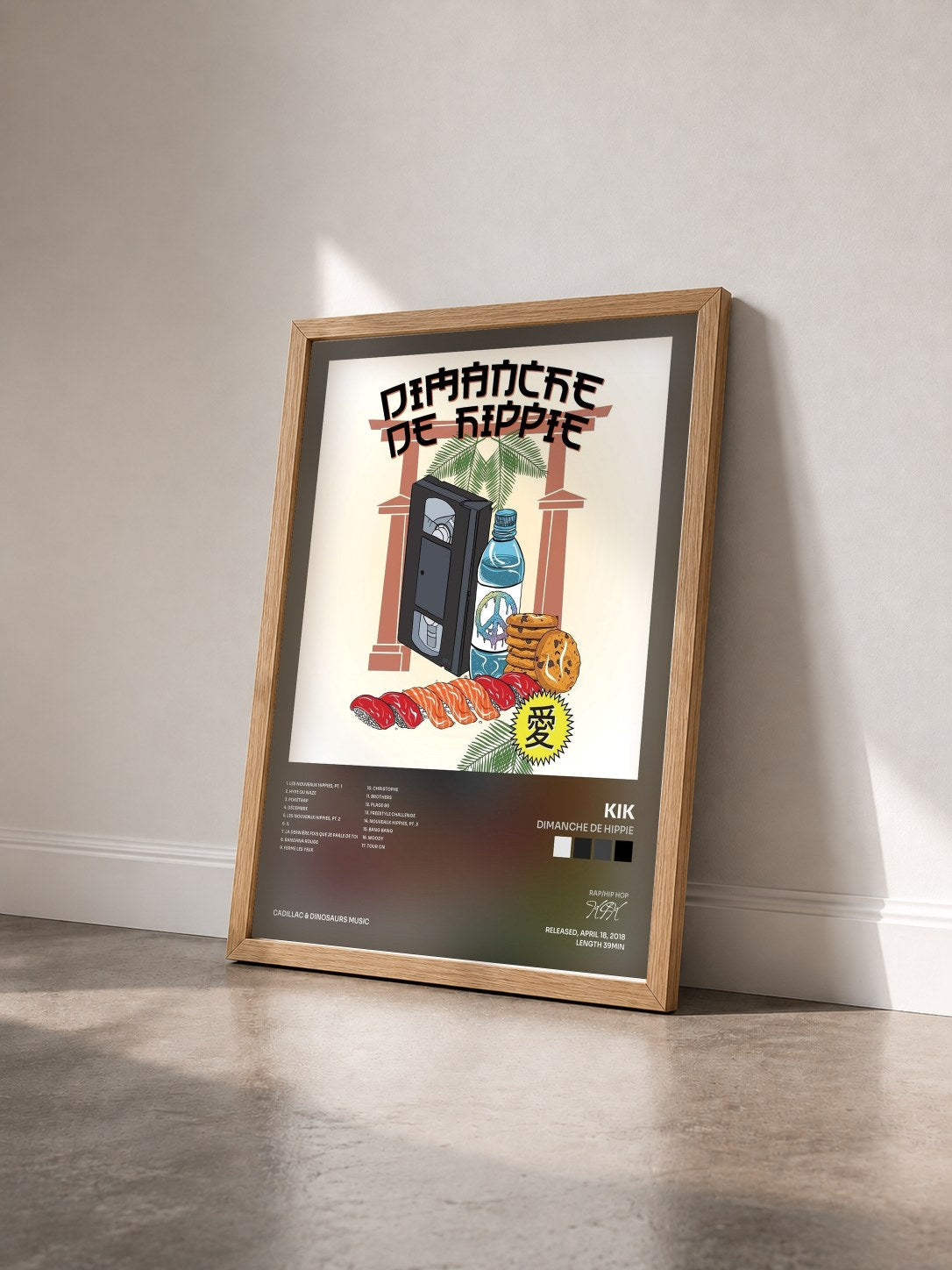 #bois Tableau de l'album Dimanche De Hippie de KIK vu de trois quarts, cadre en bois brut