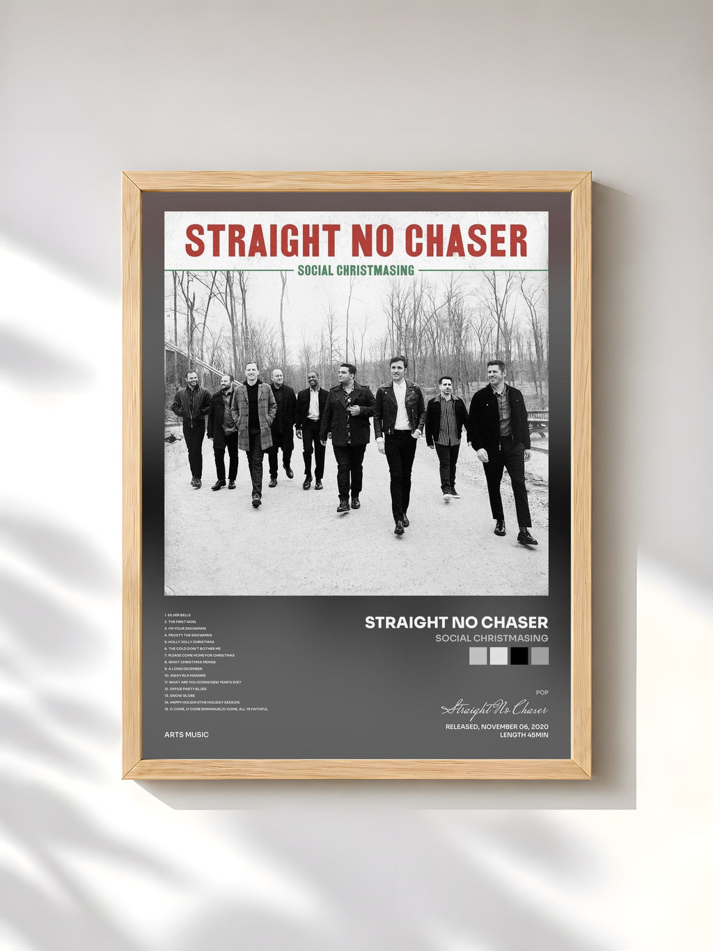 #bois Tableau de l'album Social Christmasing de Straight No Chaser, cadre en bois brut, imprimé et encadré en France