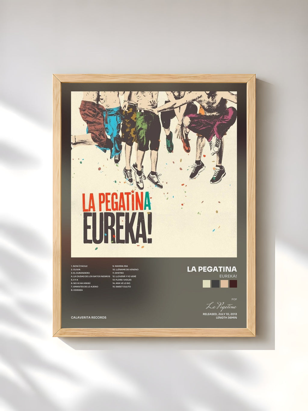 #bois Tableau de l'album Eureka! de La Pegatina, cadre en bois brut, imprimé et encadré en France