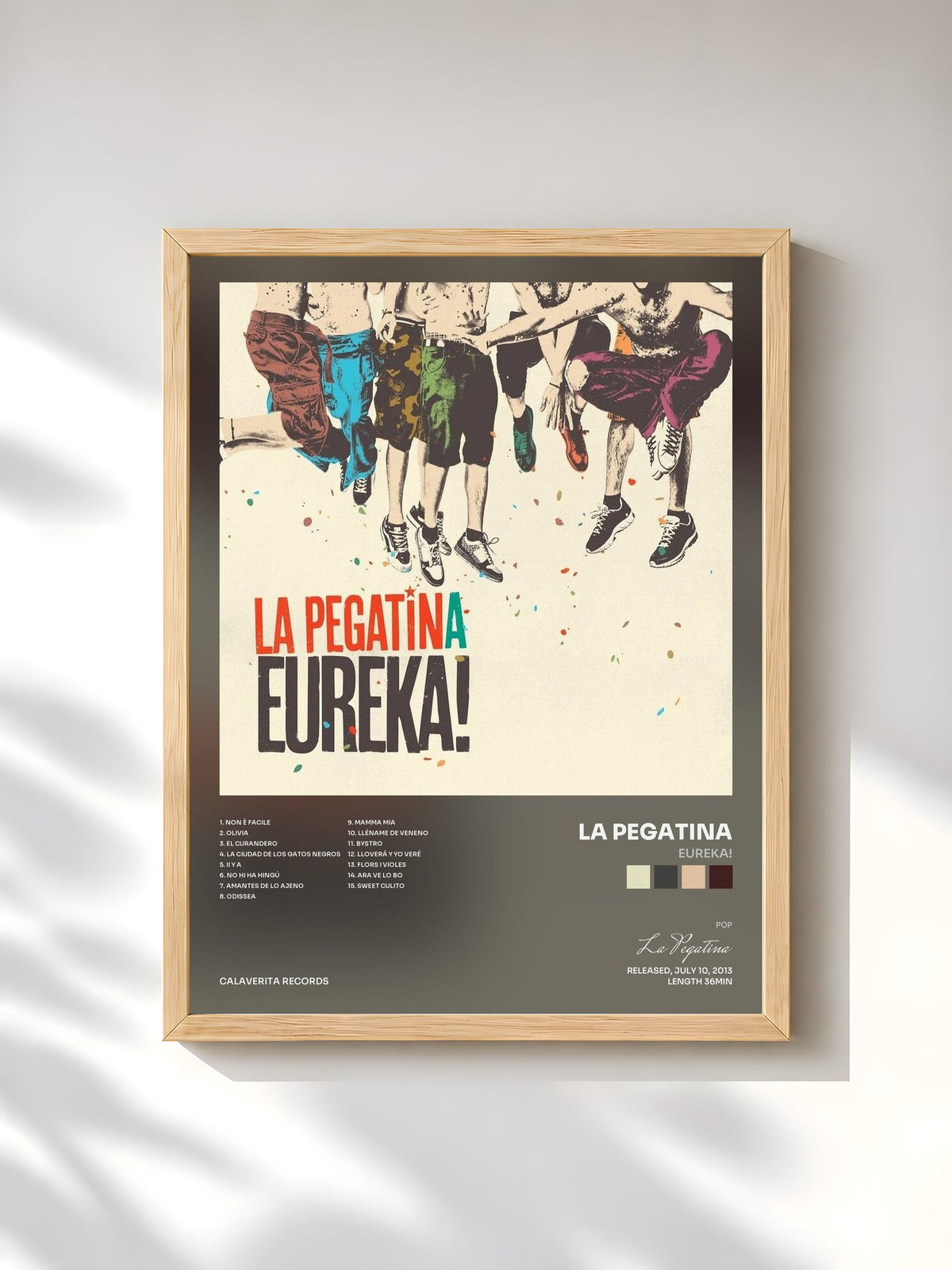 #bois Tableau de l'album Eureka! de La Pegatina, cadre en bois brut, imprimé et encadré en France