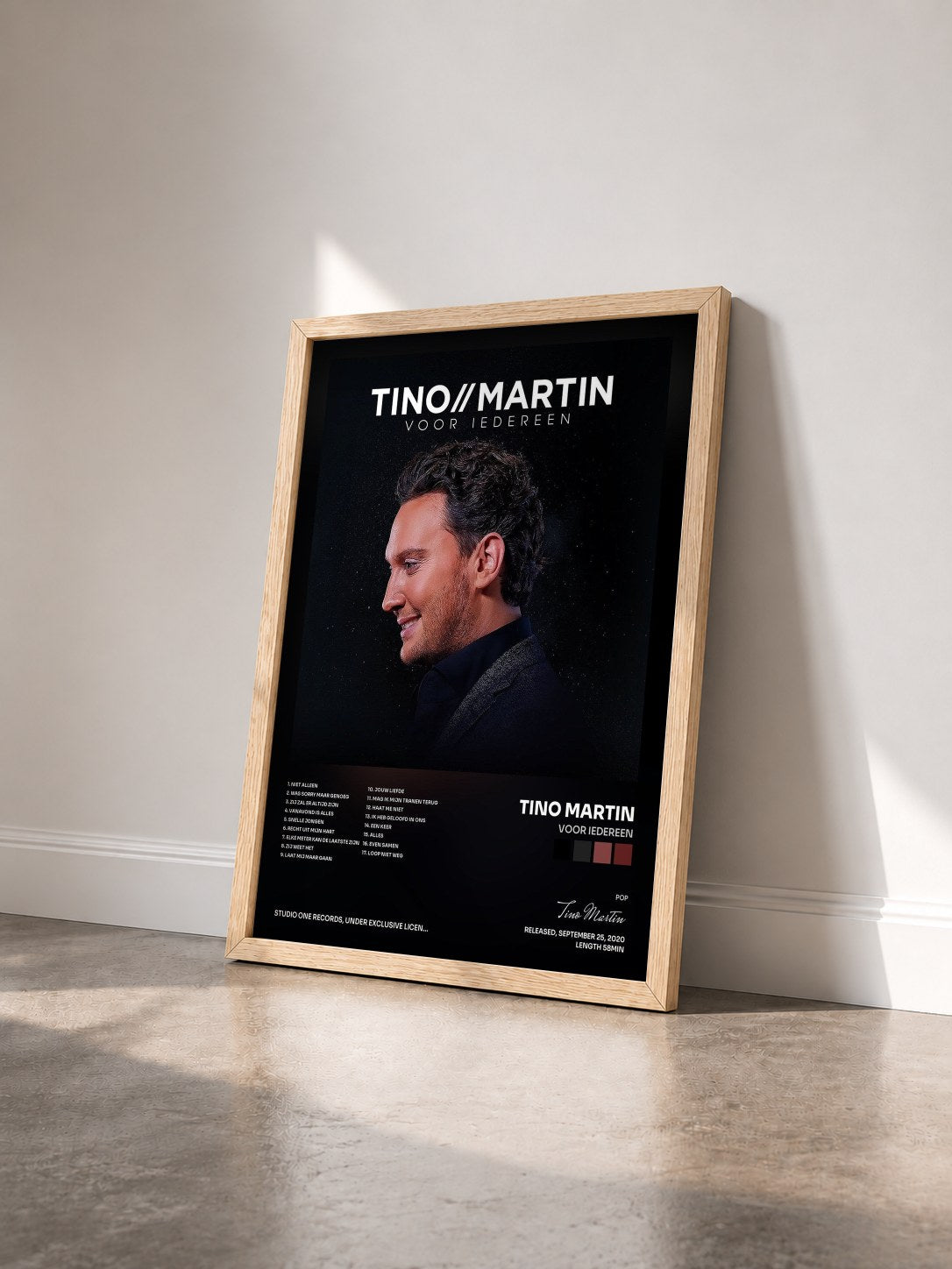 #bois Tableau de l'album Voor Iedereen de Tino Martin vu de trois quarts, cadre en bois brut