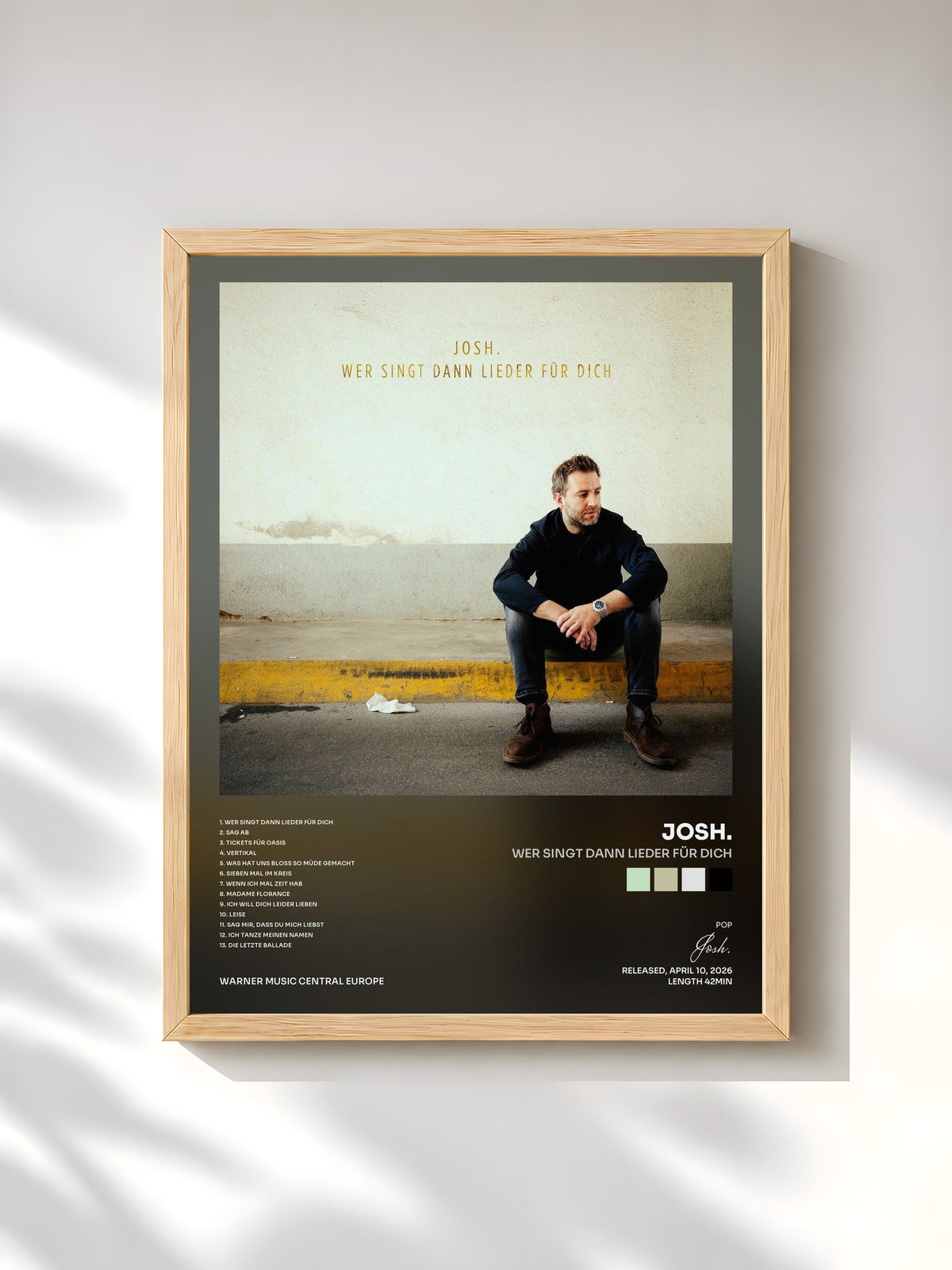 #bois Tableau de l'album Wer singt dann Lieder für dich de Josh., cadre en bois brut, imprimé et encadré en France