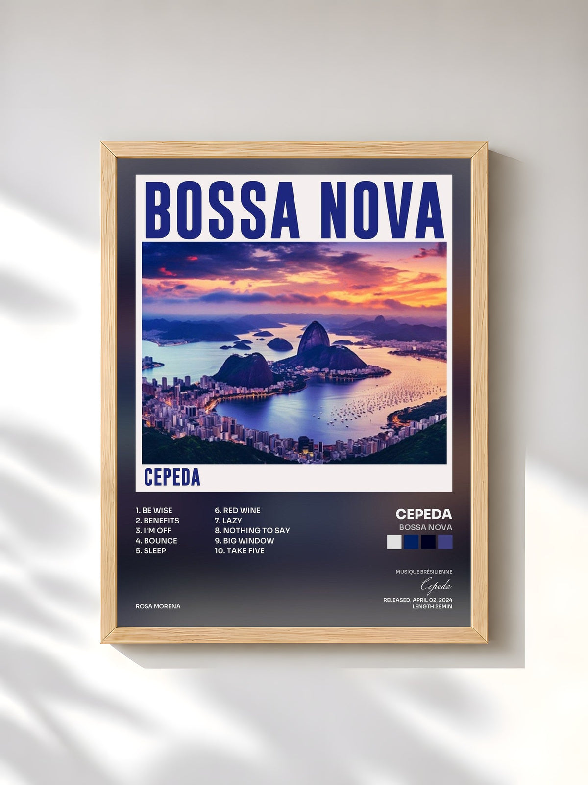 #bois Tableau de l'album Bossa Nova de Cepeda, cadre en bois brut, imprimé et encadré en France