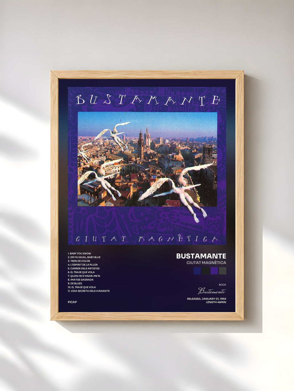 #bois Tableau de l'album Ciutat Magnètica de Bustamante, cadre en bois brut, imprimé et encadré en France