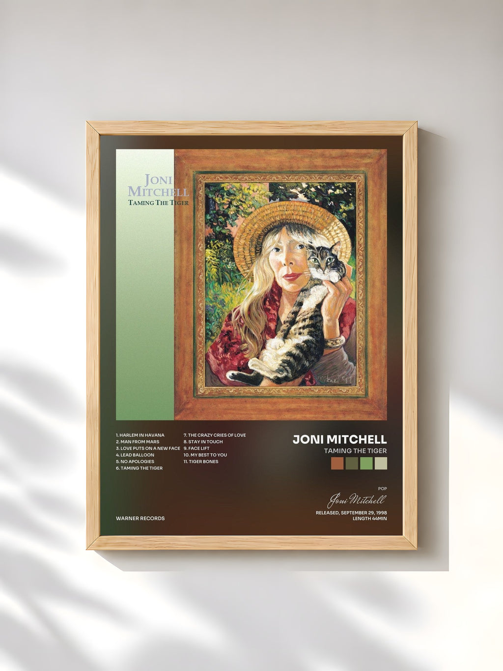 #bois Tableau de l'album Taming the Tiger de Joni Mitchell, cadre en bois brut, imprimé et encadré en France