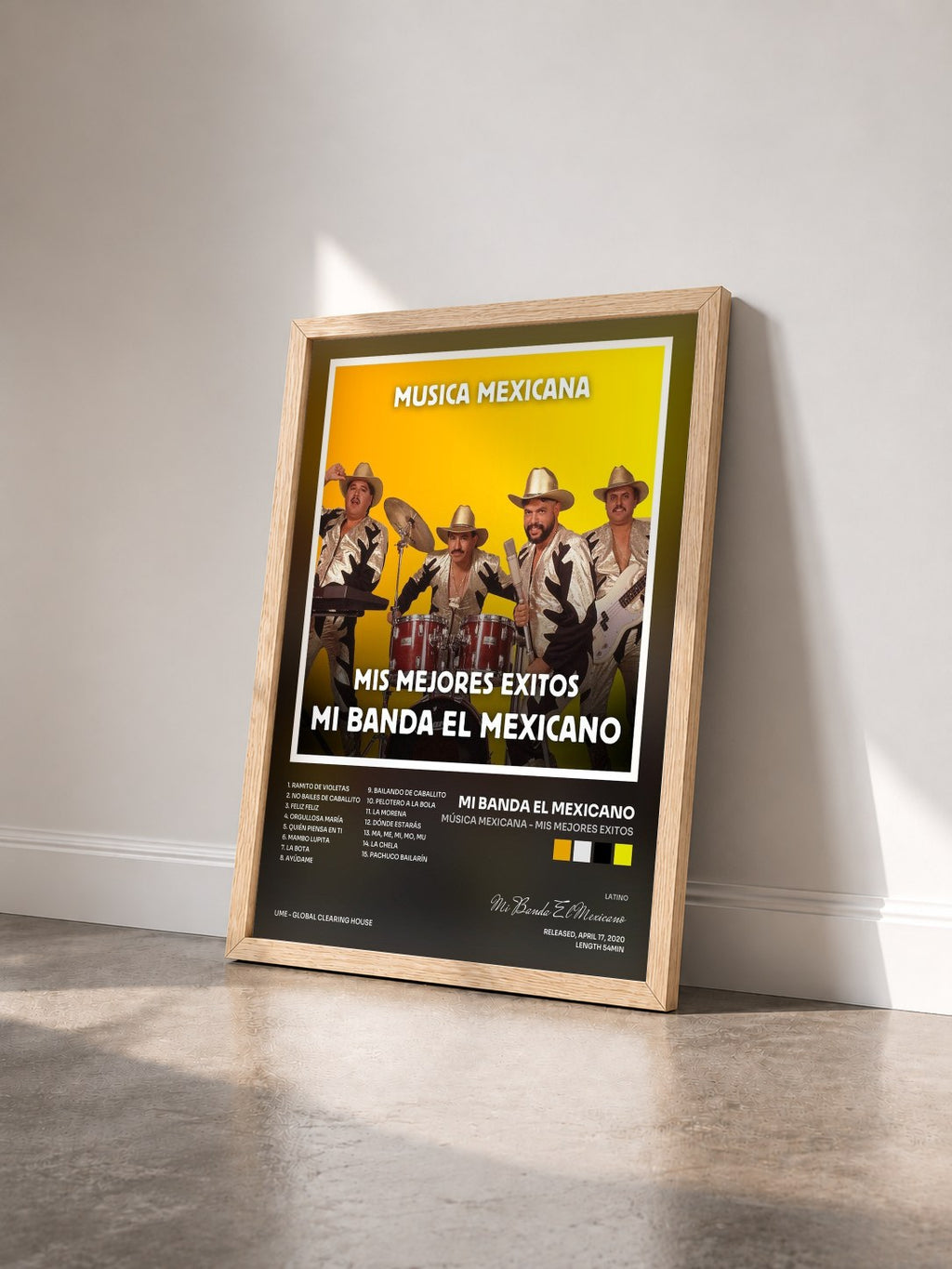 #bois Tableau de l'album Música Mexicana - Mis Mejores Exitos de Mi Banda El Mexicano vu de trois quarts, cadre en bois brut