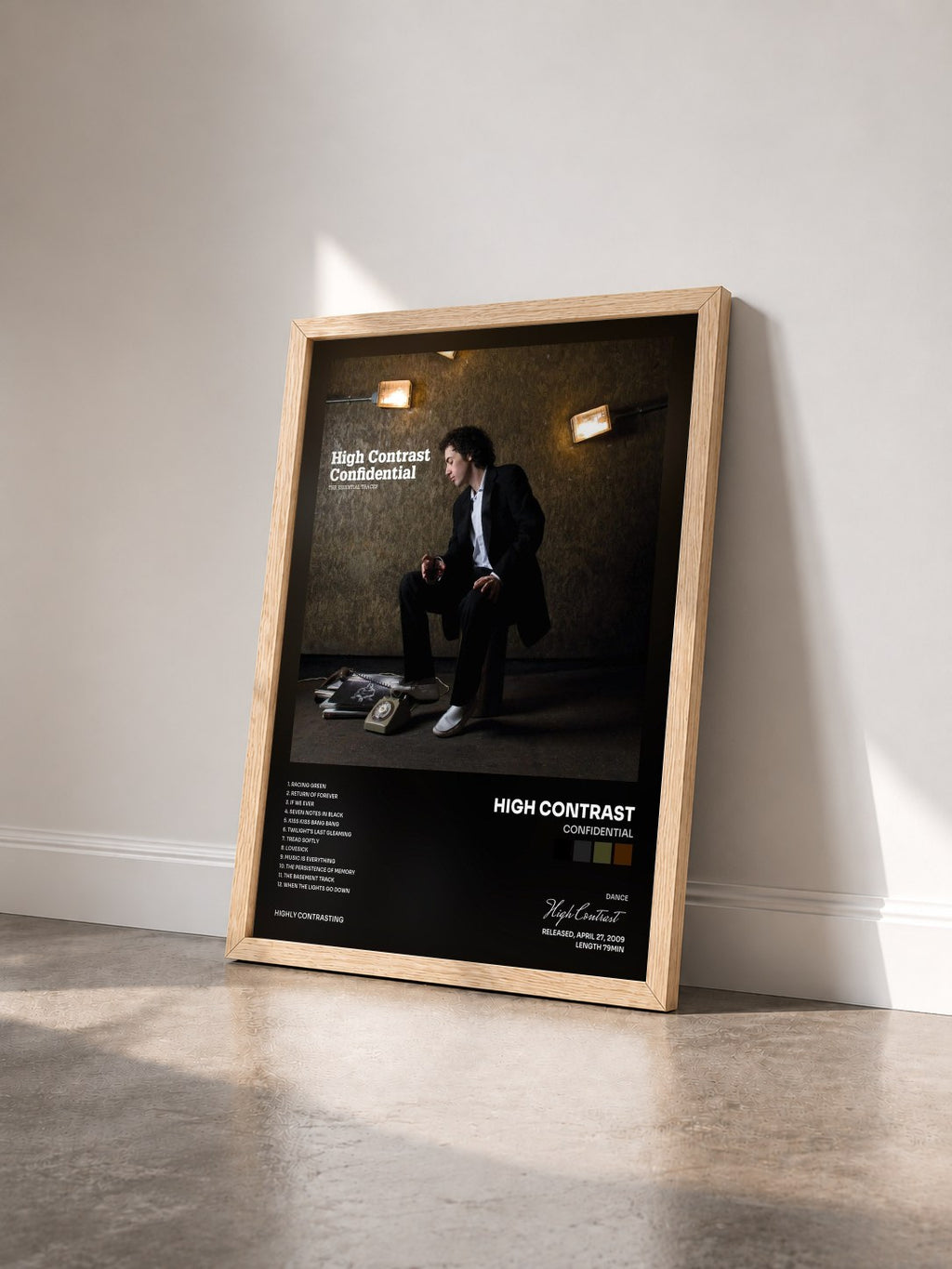 #bois Tableau de l'album Confidential de High Contrast vu de trois quarts, cadre en bois brut