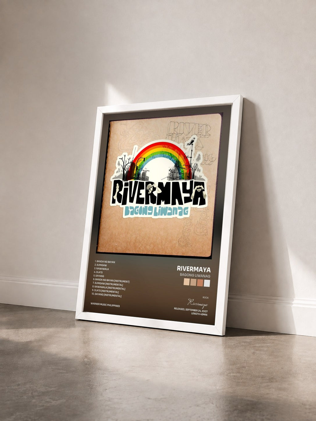 #blanc Tableau de l'album Bagong Liwanag de Rivermaya vu de trois quarts, cadre blanc