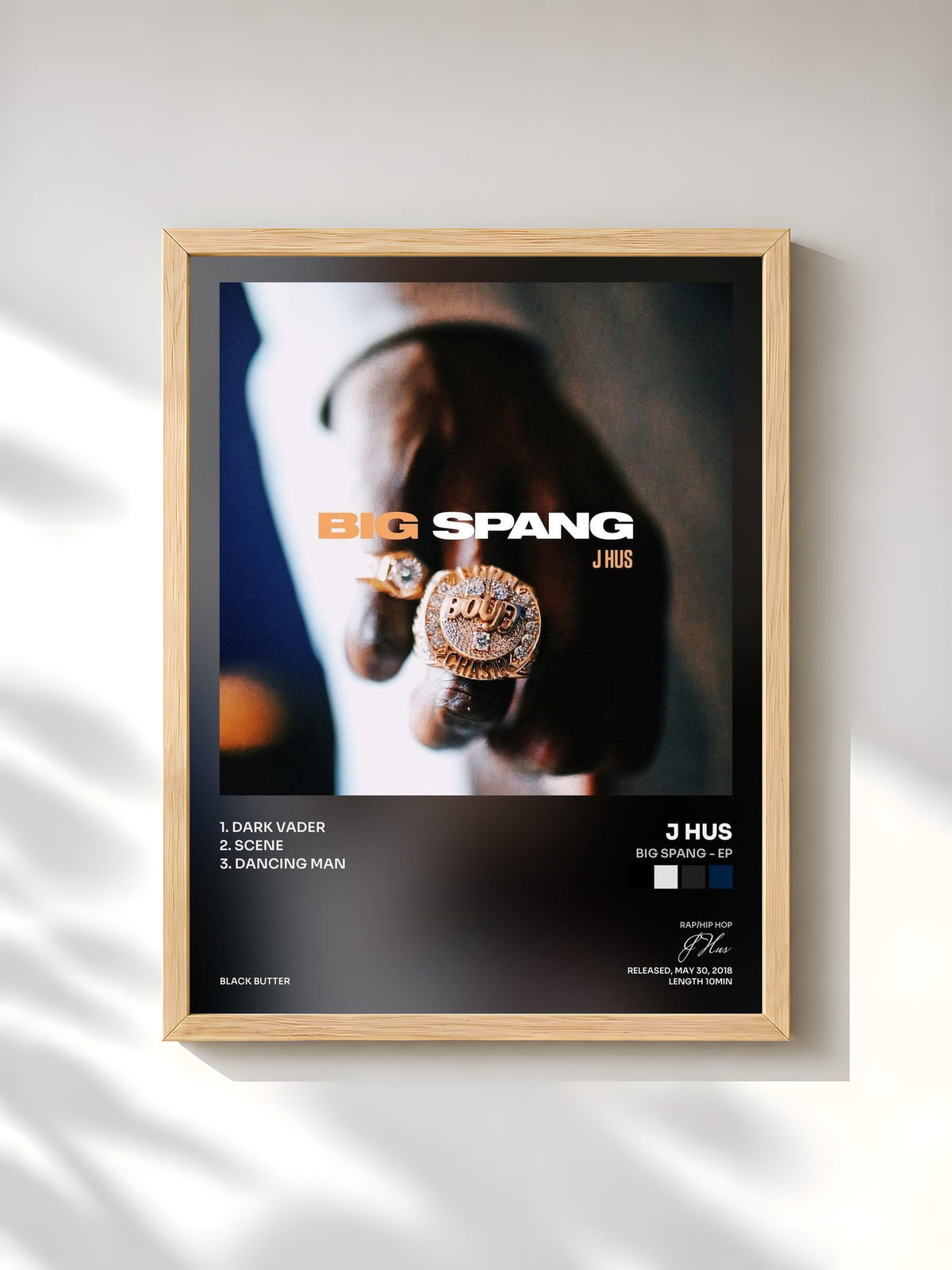 #bois Tableau de l'album Big Spang - EP de J Hus, cadre en bois brut, imprimé et encadré en France