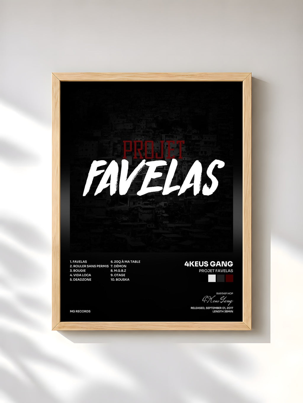 #bois Tableau de l'album Projet Favelas de 4Keus Gang, cadre en bois brut, imprimé et encadré en France