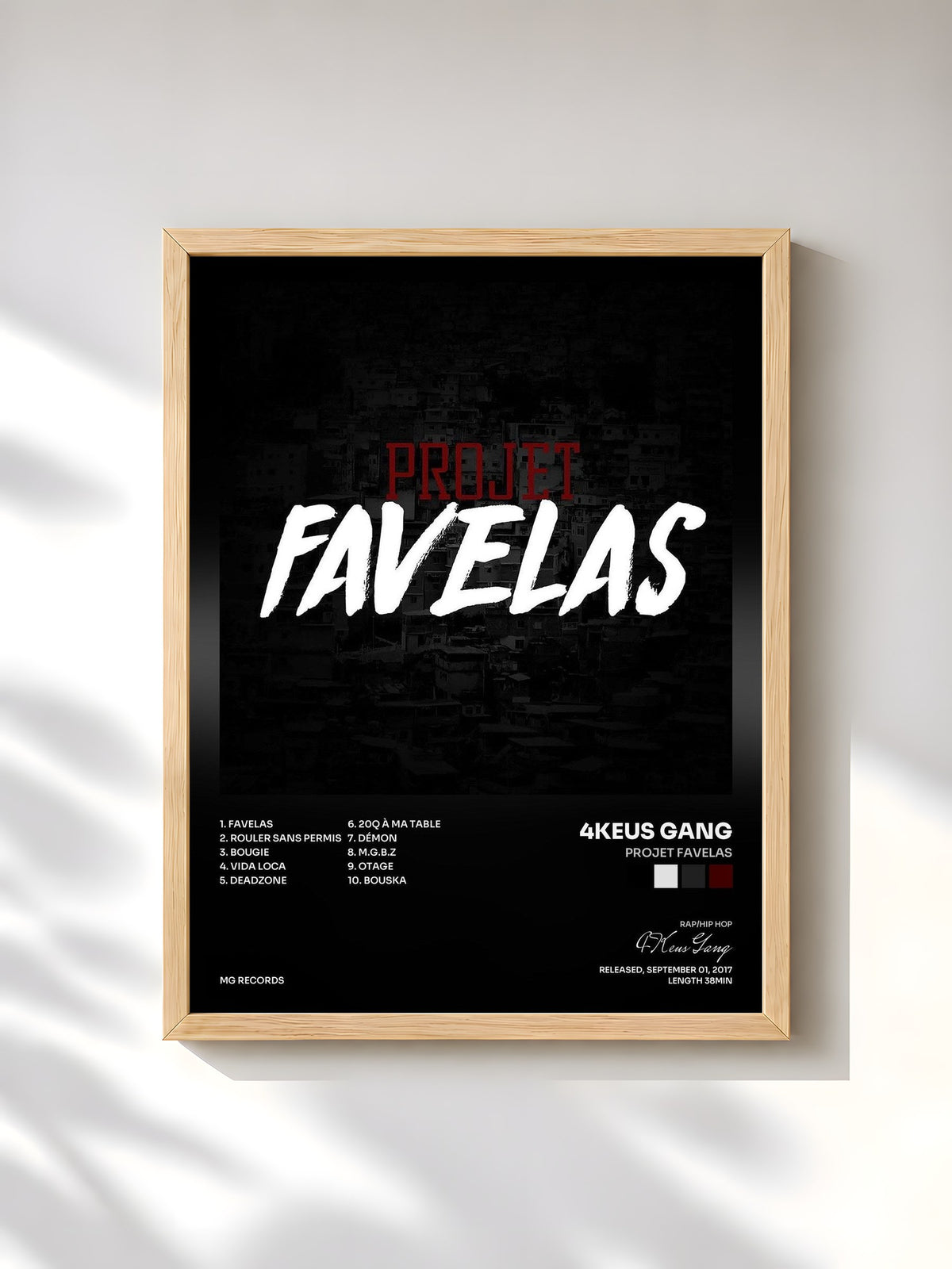 #bois Tableau de l'album Projet Favelas de 4Keus Gang, cadre en bois brut, imprimé et encadré en France