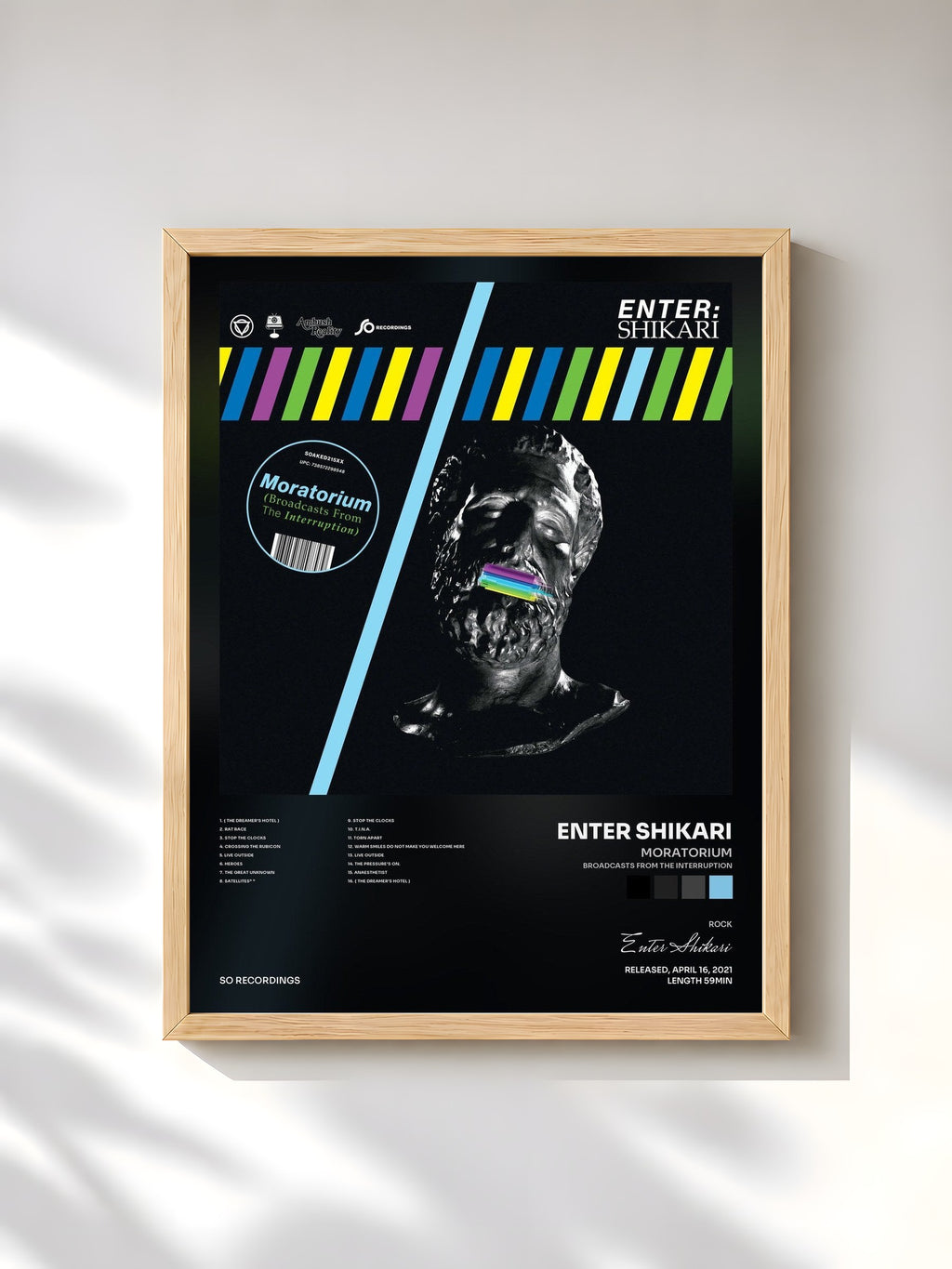 #bois Tableau de l'album Moratorium (Broadcasts From The Interruption) de Enter Shikari, cadre en bois brut, imprimé et encadré en France