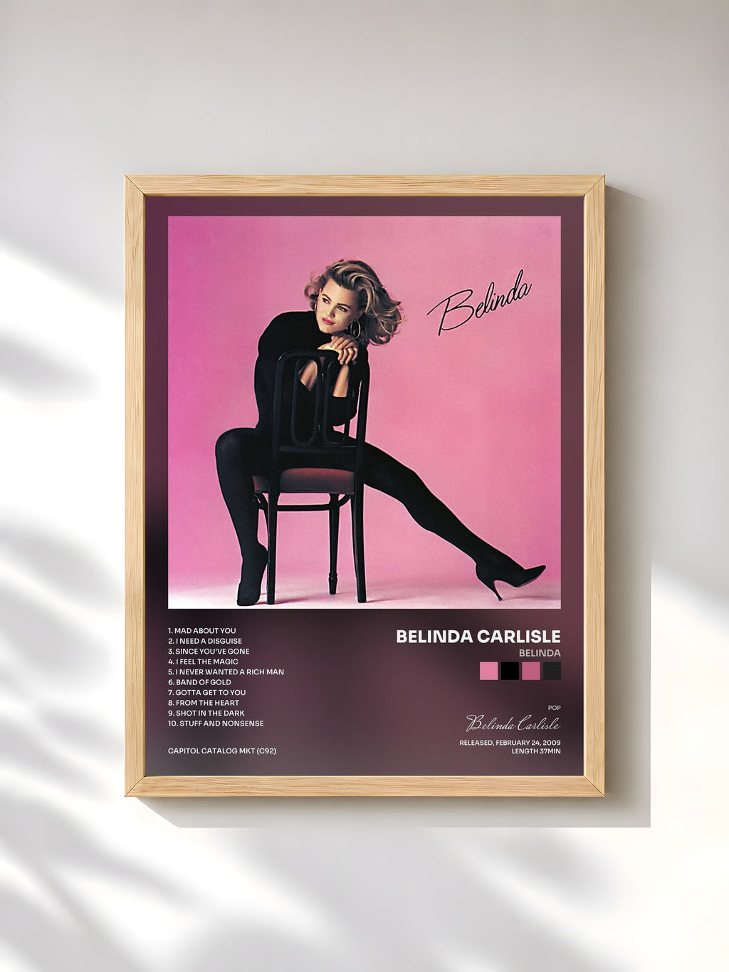 #bois Tableau de l'album Belinda de Belinda Carlisle, cadre en bois brut, imprimé et encadré en France