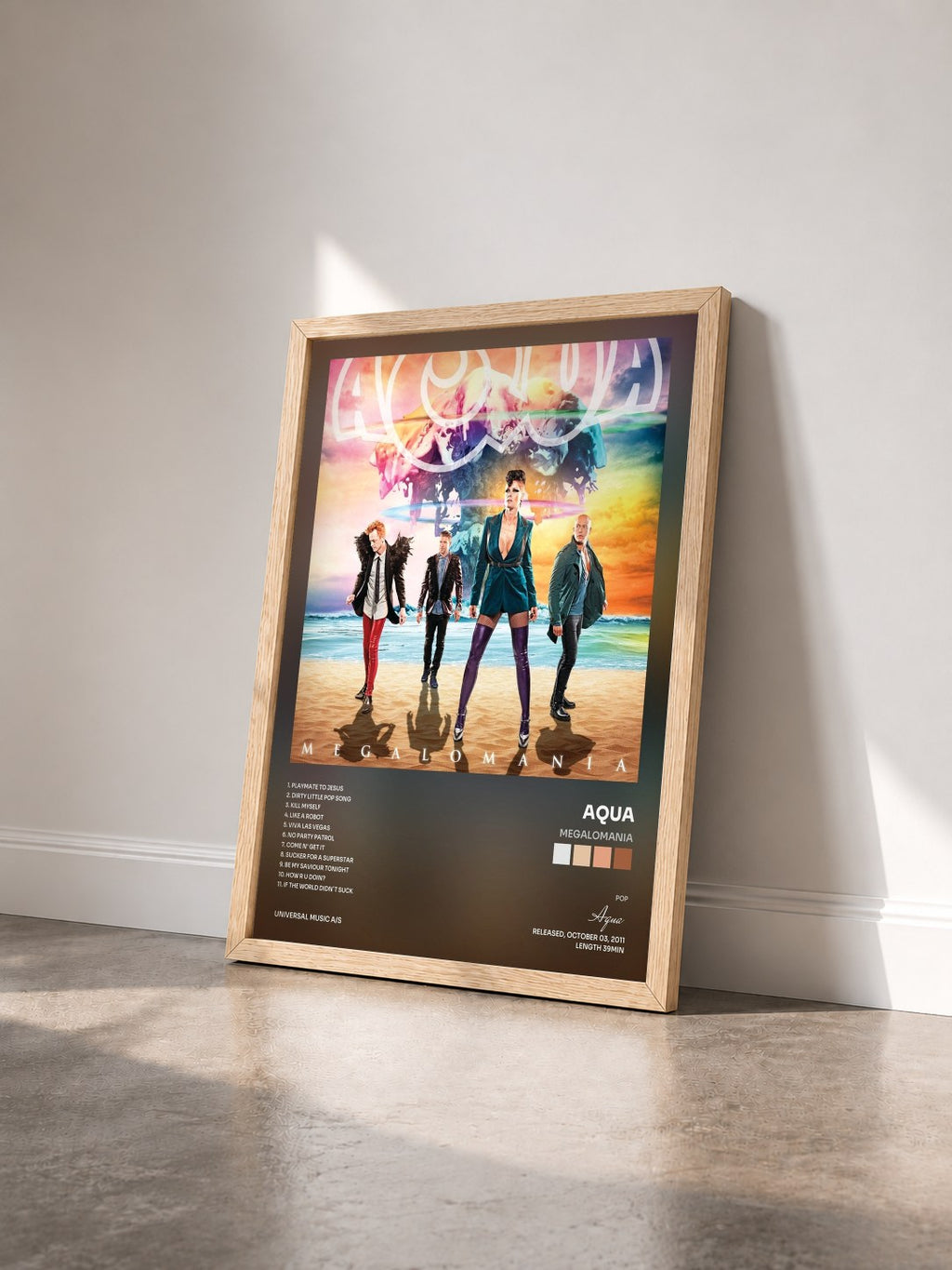 #bois Tableau de l'album Megalomania de Aqua vu de trois quarts, cadre en bois brut