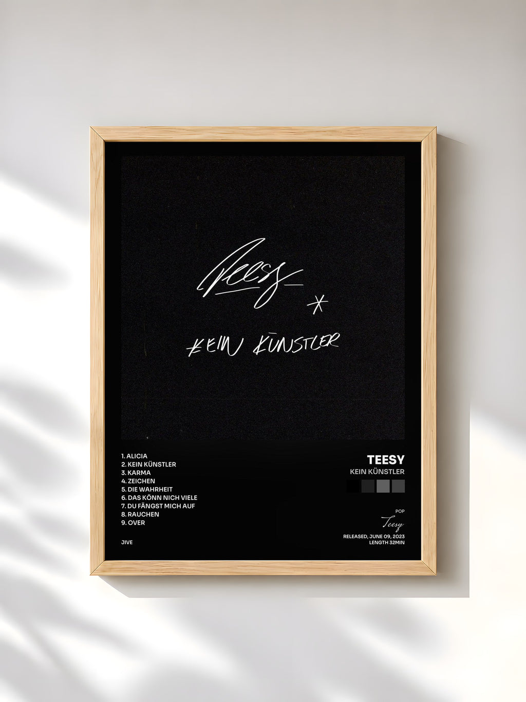 #bois Tableau de l'album Kein Künstler de Teesy, cadre en bois brut, imprimé et encadré en France