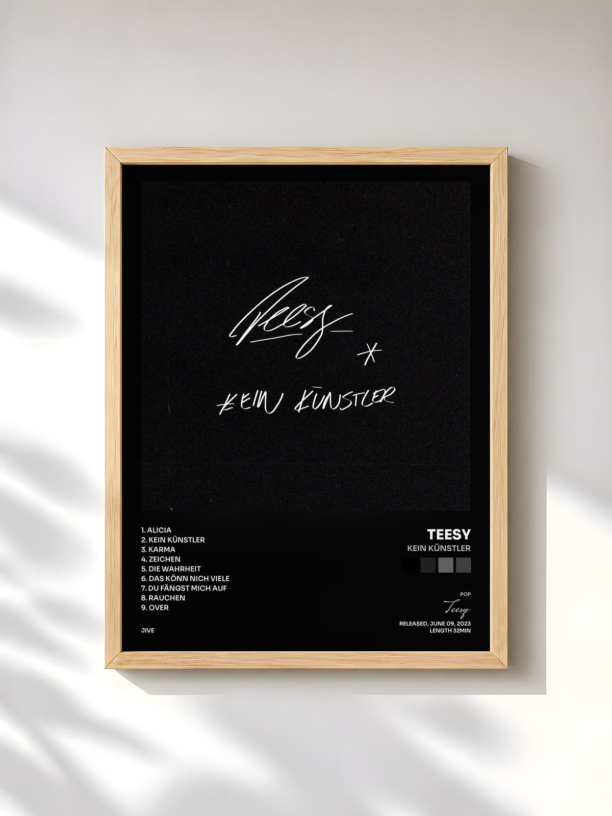 #bois Tableau de l'album Kein Künstler de Teesy, cadre en bois brut, imprimé et encadré en France
