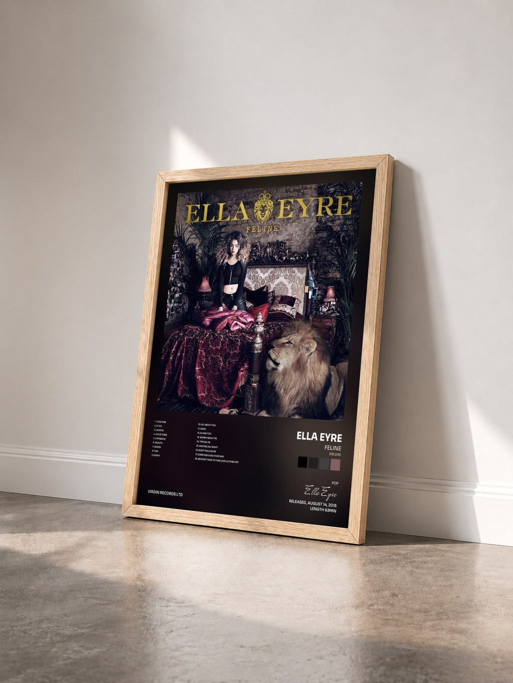 #bois Tableau de l'album Feline (Deluxe) de Ella Eyre vu de trois quarts, cadre en bois brut