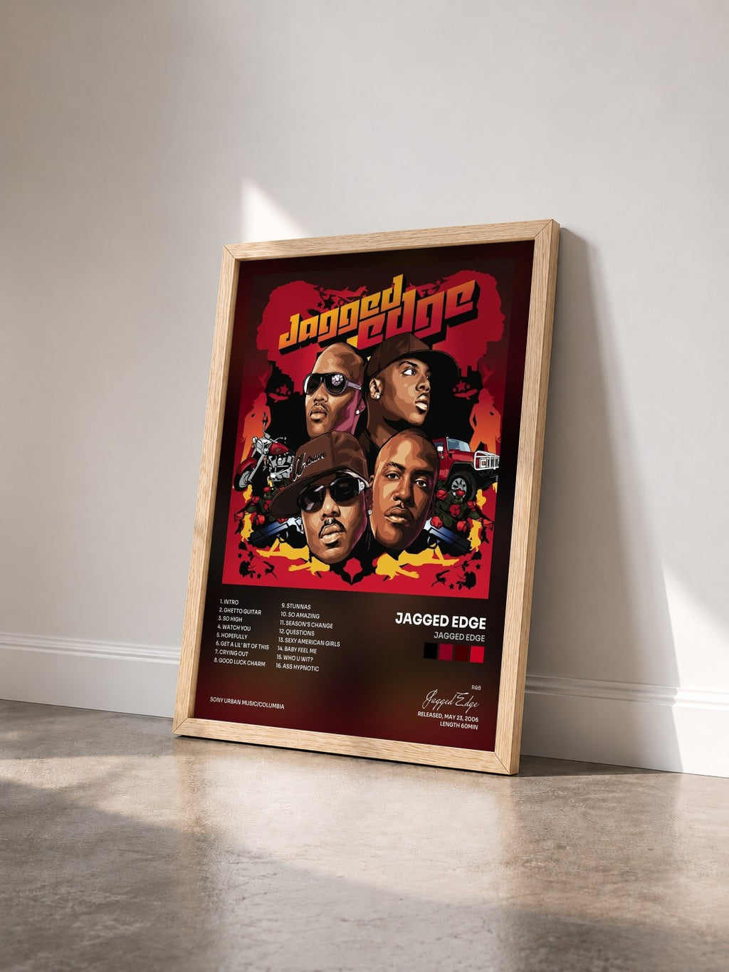#bois Tableau de l'album Jagged Edge de Jagged Edge vu de trois quarts, cadre en bois brut