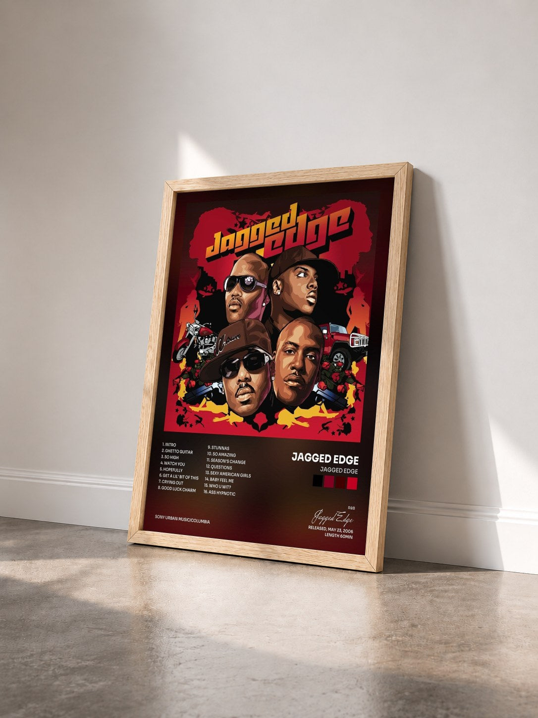 #bois Tableau de l'album Jagged Edge de Jagged Edge vu de trois quarts, cadre en bois brut