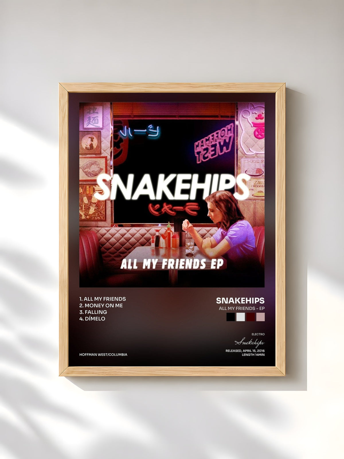 #bois Tableau de l'album All My Friends - EP de Snakehips, cadre en bois brut, imprimé et encadré en France