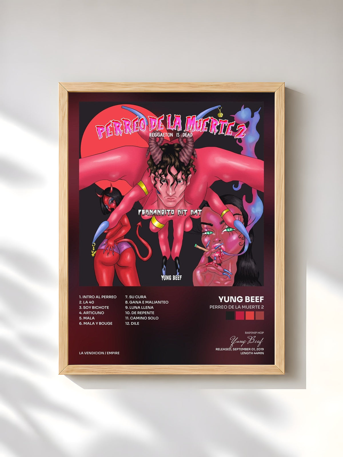 #bois Tableau de l'album Perreo De La Muerte 2 de Yung Beef, cadre en bois brut, imprimé et encadré en France