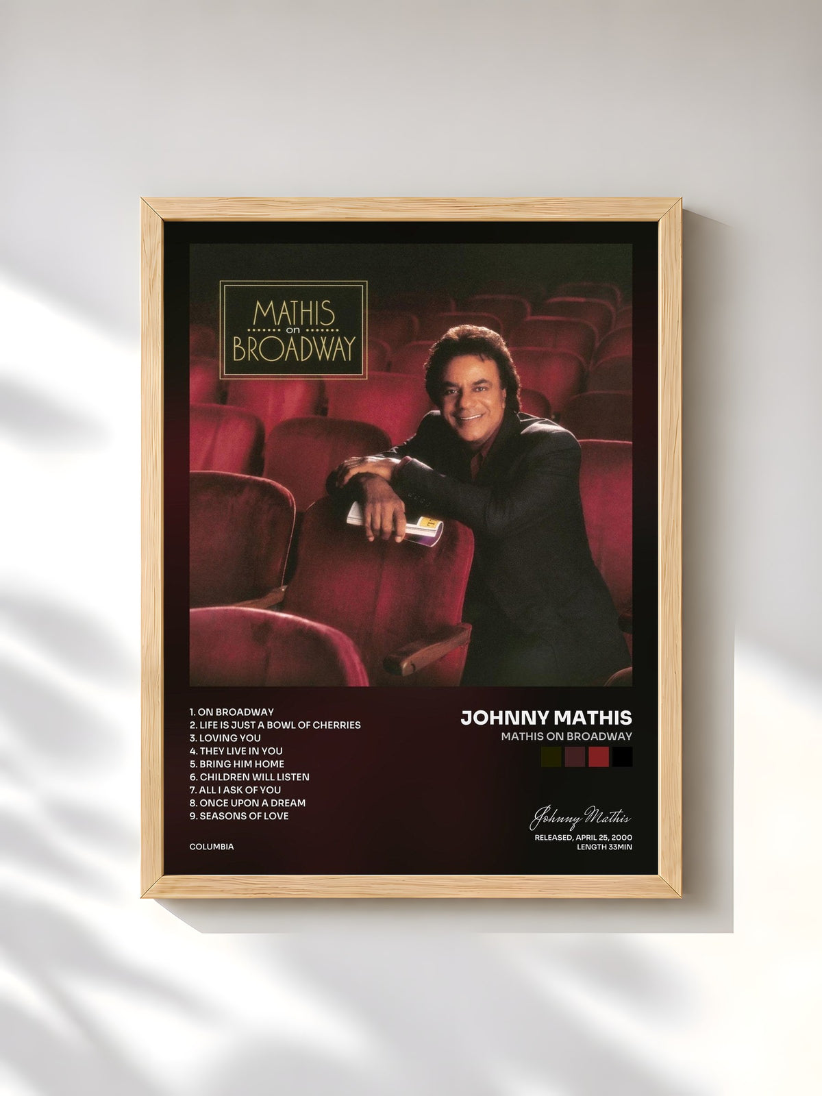 #bois Tableau de l'album Mathis On Broadway de Johnny Mathis, cadre en bois brut, imprimé et encadré en France