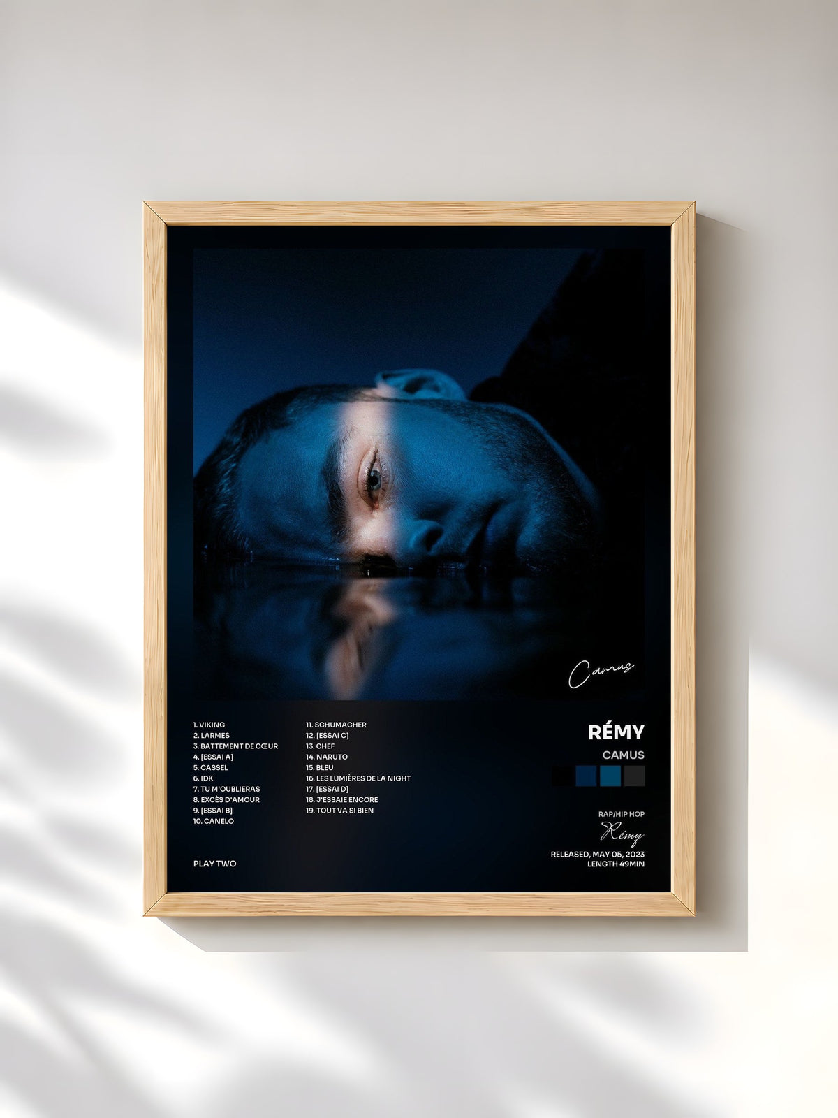 #bois Tableau de l'album Camus de Rémy, cadre en bois brut, imprimé et encadré en France