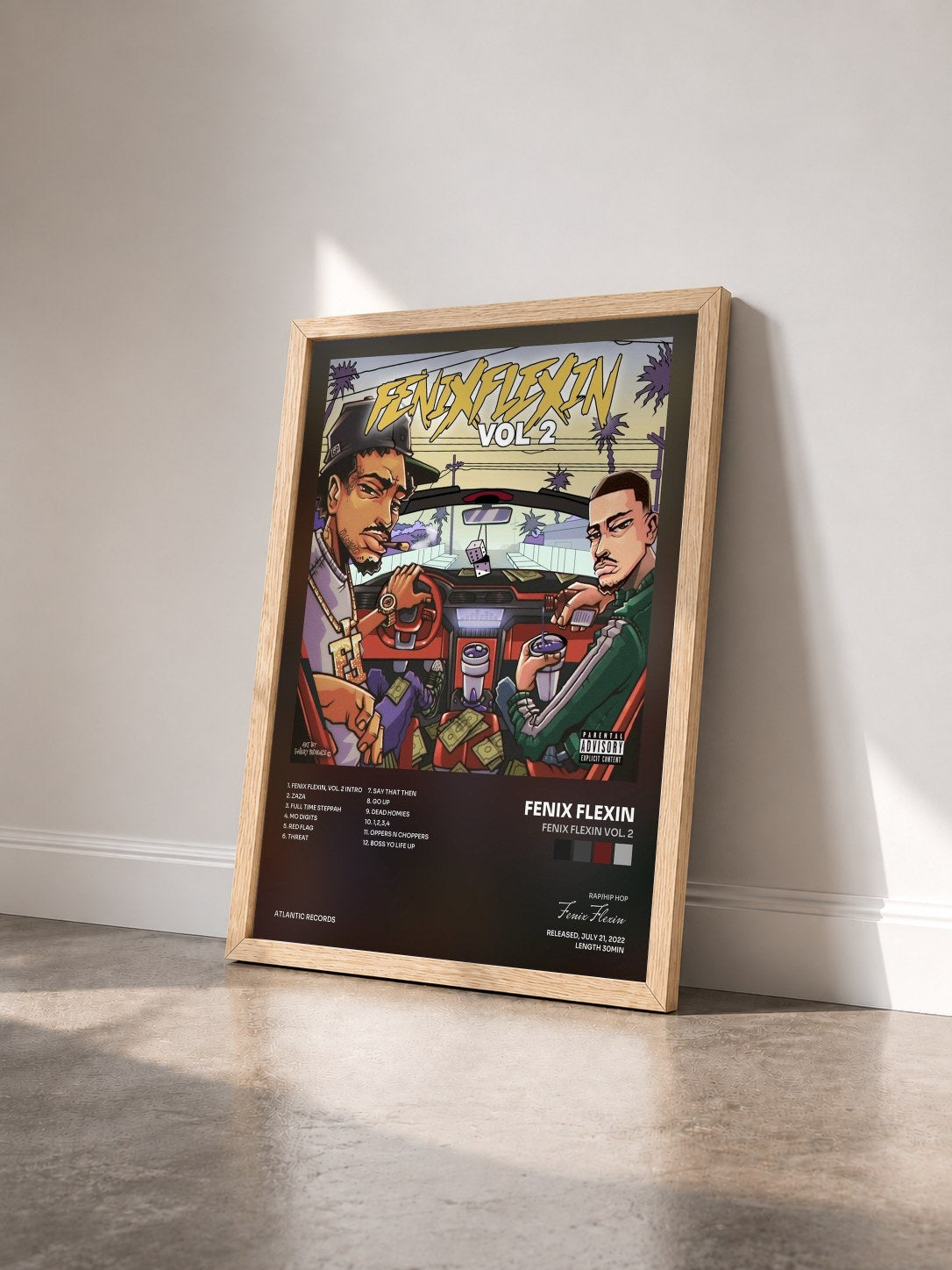 #bois Tableau de l'album Fenix Flexin Vol. 2 de Fenix Flexin vu de trois quarts, cadre en bois brut