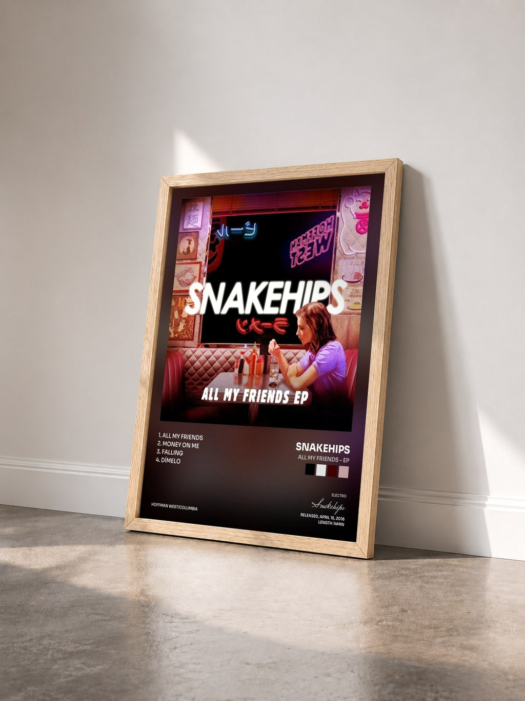 #bois Tableau de l'album All My Friends - EP de Snakehips vu de trois quarts, cadre en bois brut