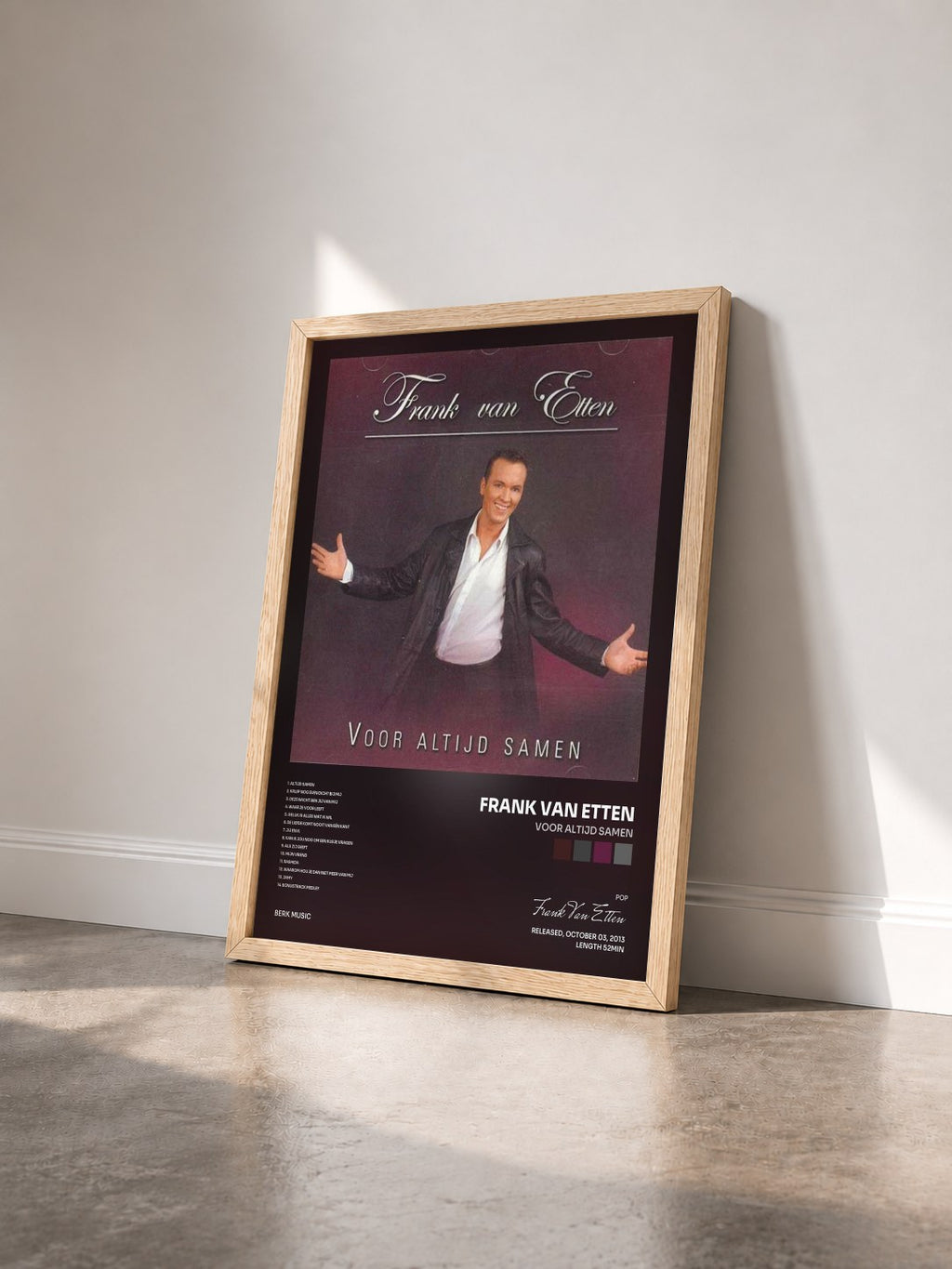 #bois Tableau de l'album Voor Altijd Samen de Frank Van Etten vu de trois quarts, cadre en bois brut