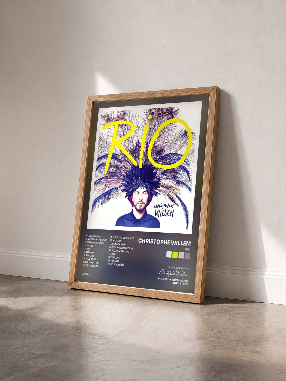 #bois Tableau de l'album Rio de Christophe Willem vu de trois quarts, cadre en bois brut