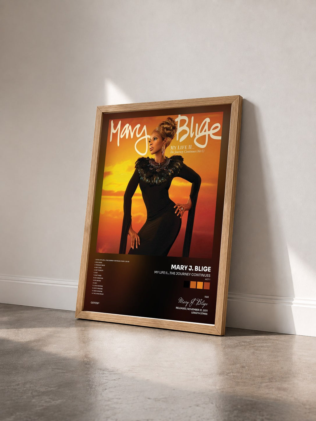 #bois Tableau de l'album My Life II...The Journey Continues (Act 1) de Mary J. Blige vu de trois quarts, cadre en bois brut