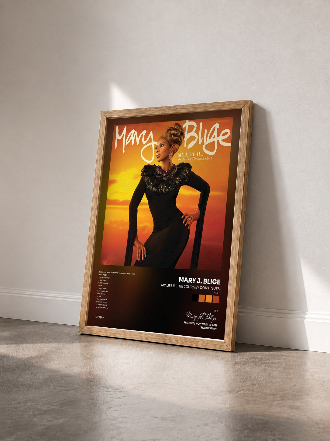 #bois Tableau de l'album My Life II...The Journey Continues (Act 1) de Mary J. Blige vu de trois quarts, cadre en bois brut