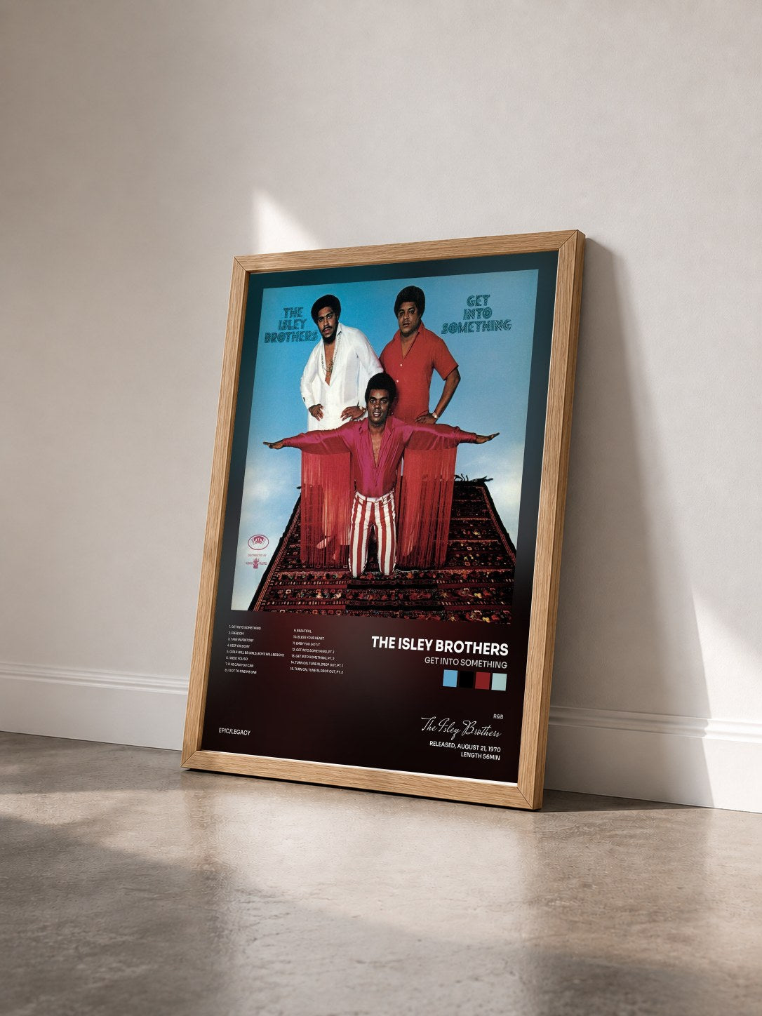 #bois Tableau de l'album Get Into Something de The Isley Brothers vu de trois quarts, cadre en bois brut