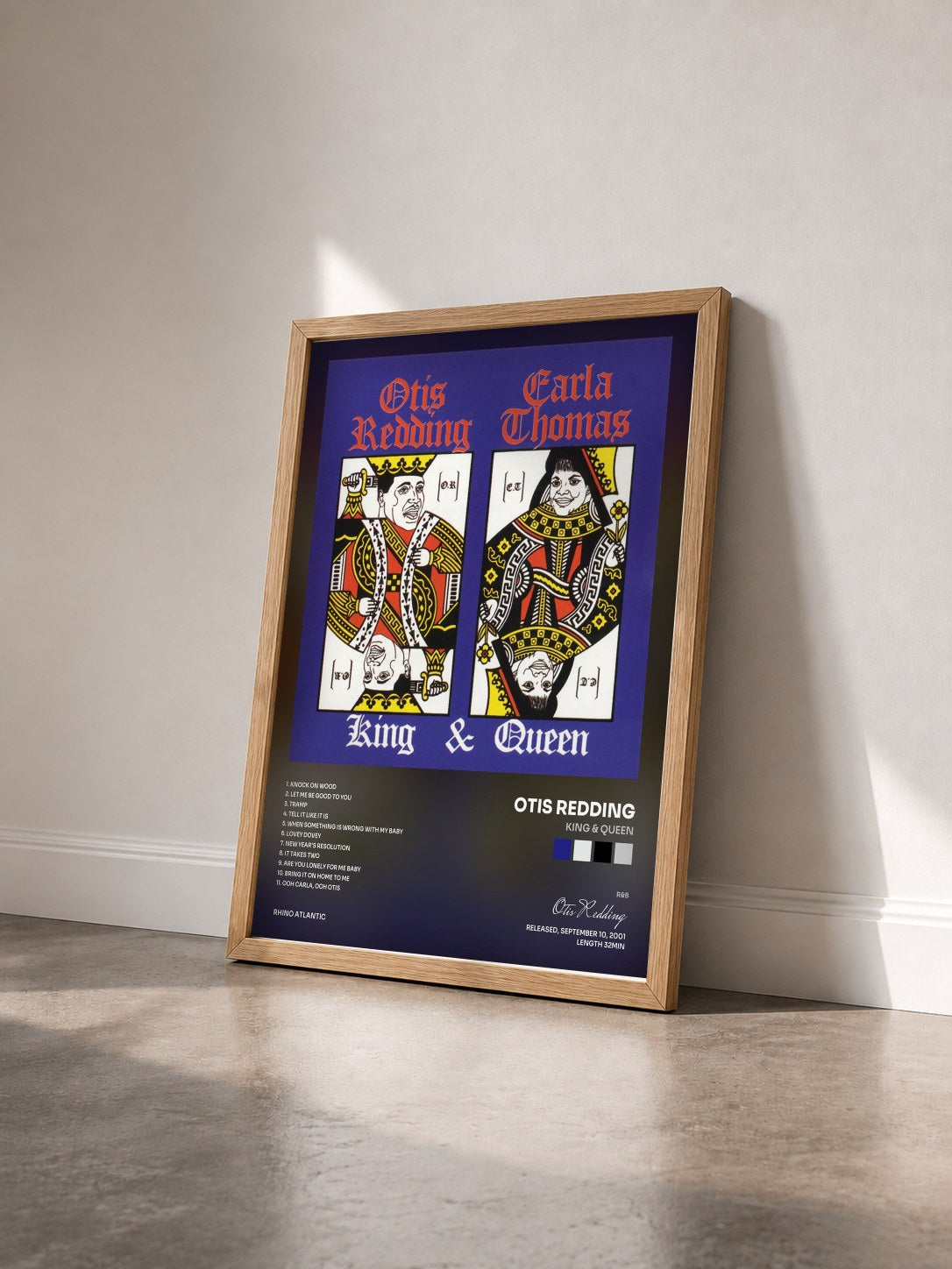 #bois Tableau de l'album King & Queen de Otis Redding vu de trois quarts, cadre en bois brut