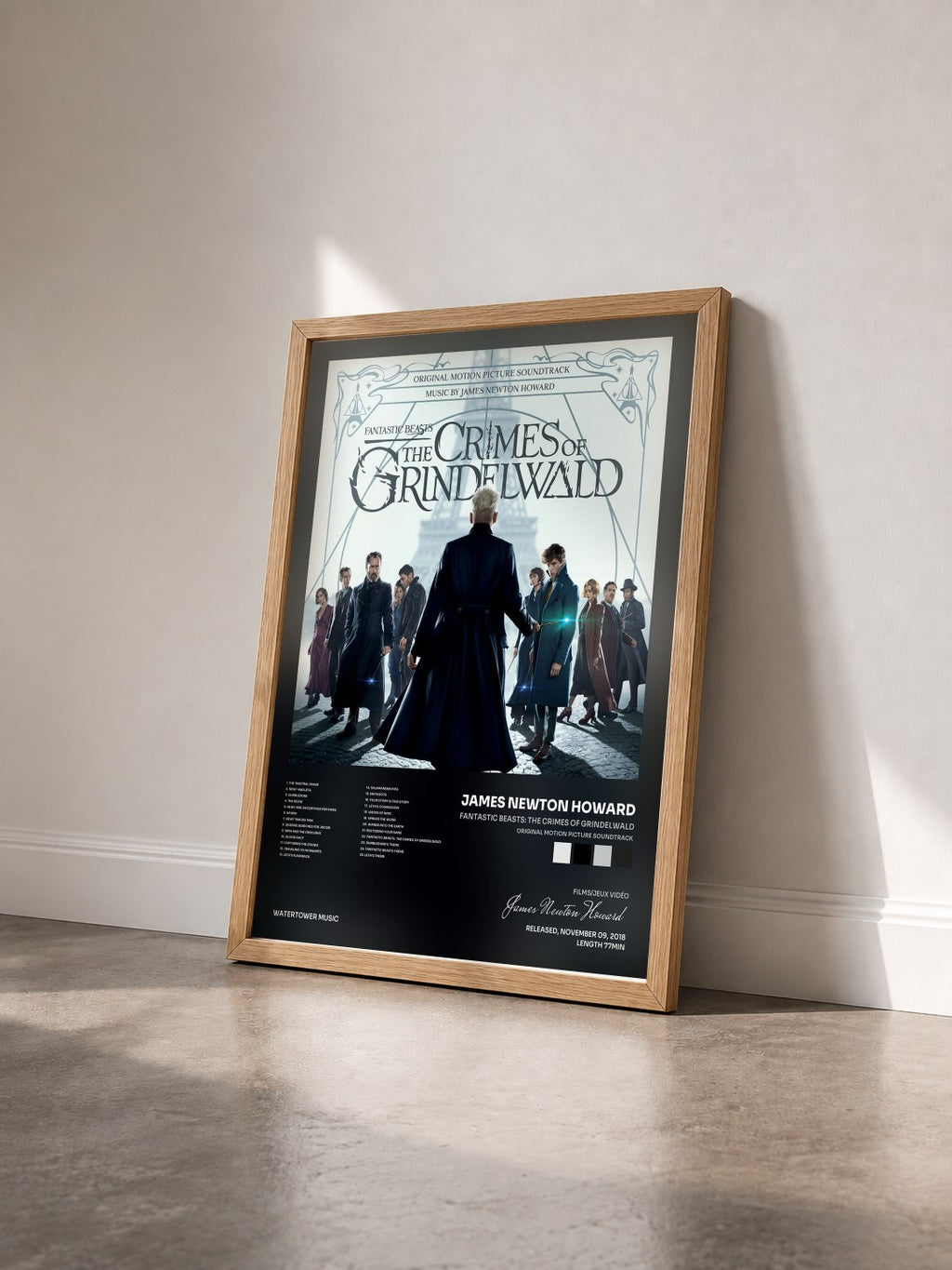 #bois Tableau de l'album Fantastic Beasts: The Crimes Of Grindelwald (Original Motion Picture Soundtrack) de James Newton Howard vu de trois quarts, cadre en bois brut