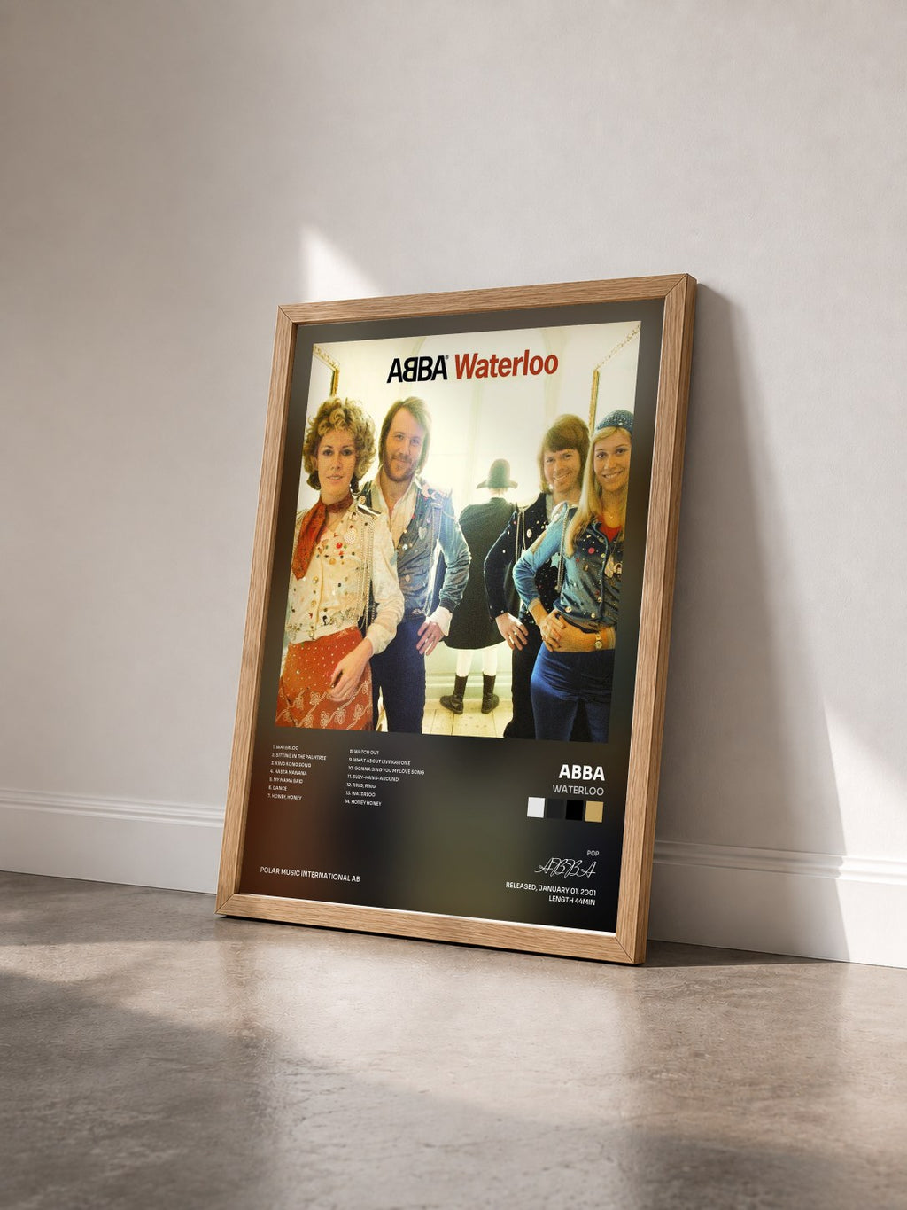 #bois Tableau de l'album Waterloo de ABBA vu de trois quarts, cadre en bois brut