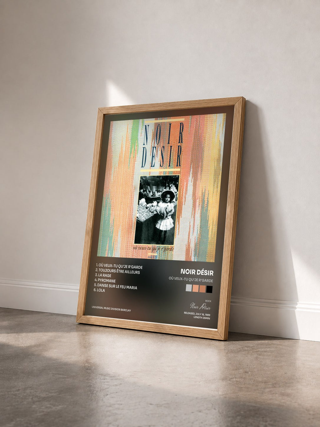 #bois Tableau de l'album Où veux-tu qu'je r'garde de Noir Désir vu de trois quarts, cadre en bois brut