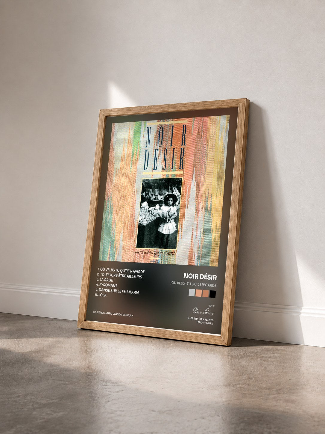 #bois Tableau de l'album Où veux-tu qu'je r'garde de Noir Désir vu de trois quarts, cadre en bois brut
