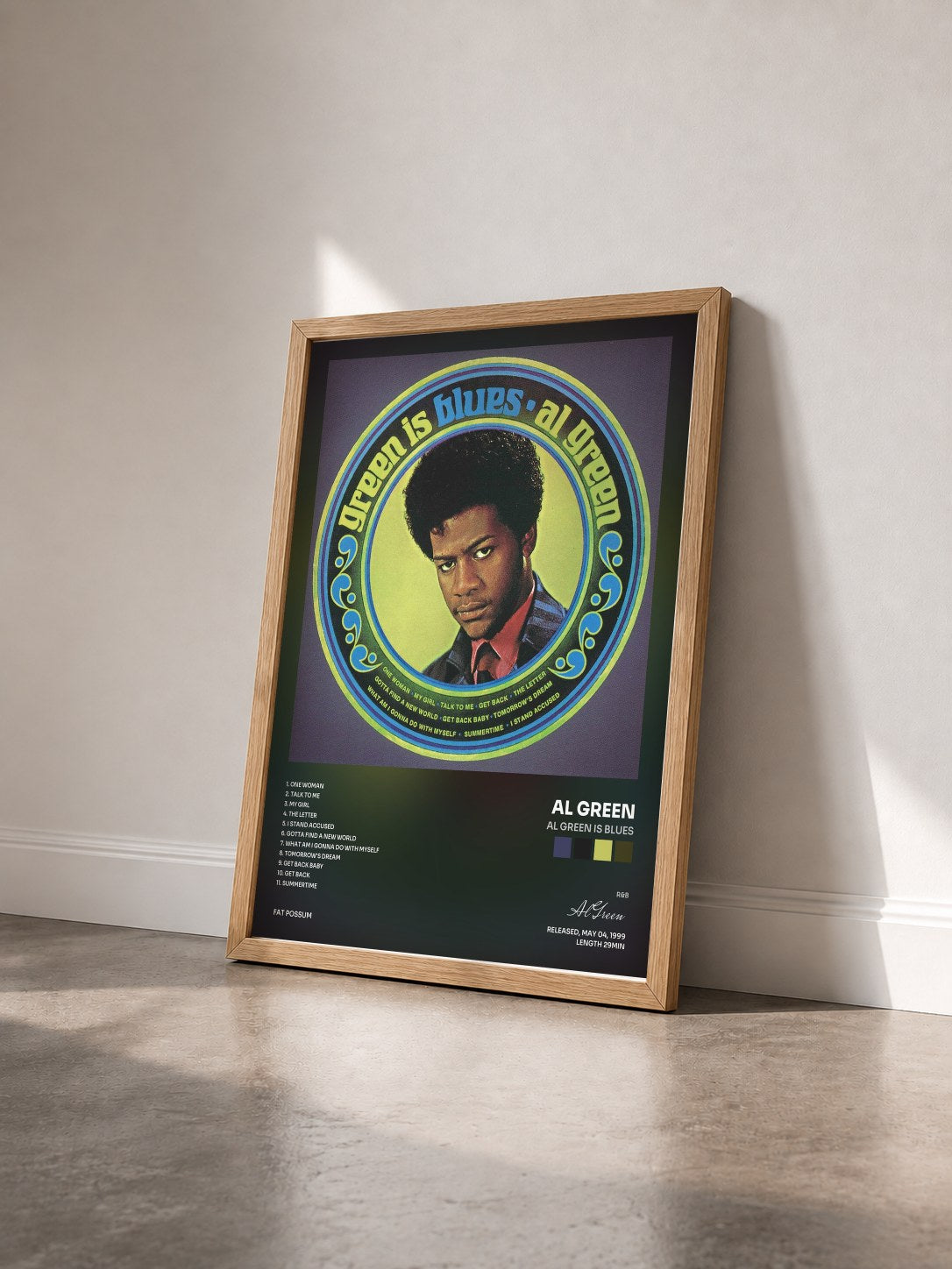 #bois Tableau de l'album Al Green Is Blues de Al Green vu de trois quarts, cadre en bois brut