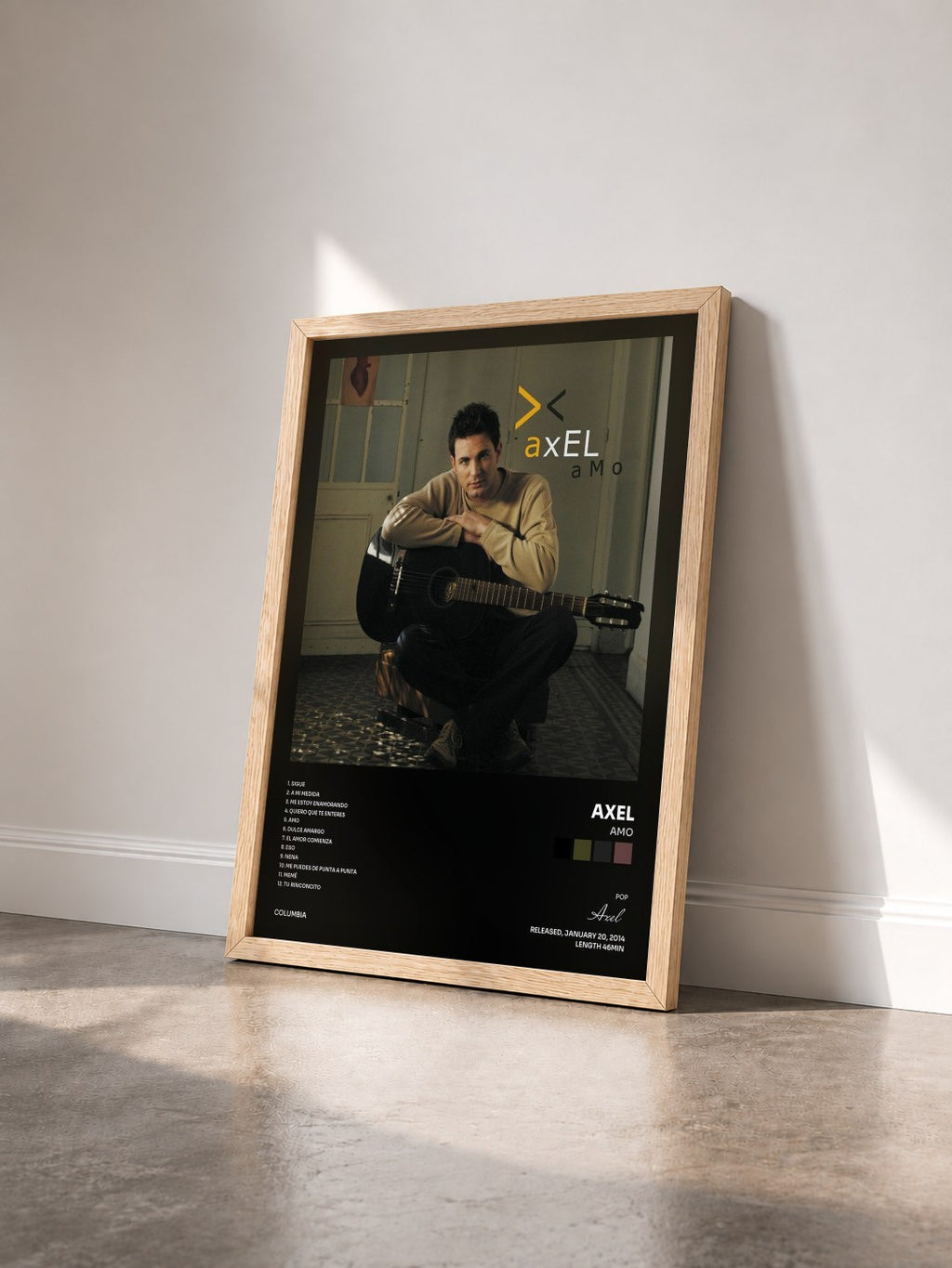 #bois Tableau de l'album Amo de Axel vu de trois quarts, cadre en bois brut