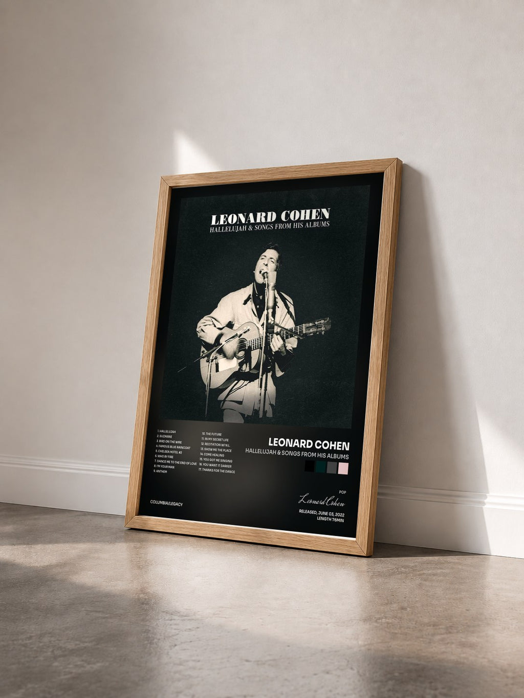 #bois Tableau de l'album Hallelujah & Songs from His Albums de Leonard Cohen vu de trois quarts, cadre en bois brut