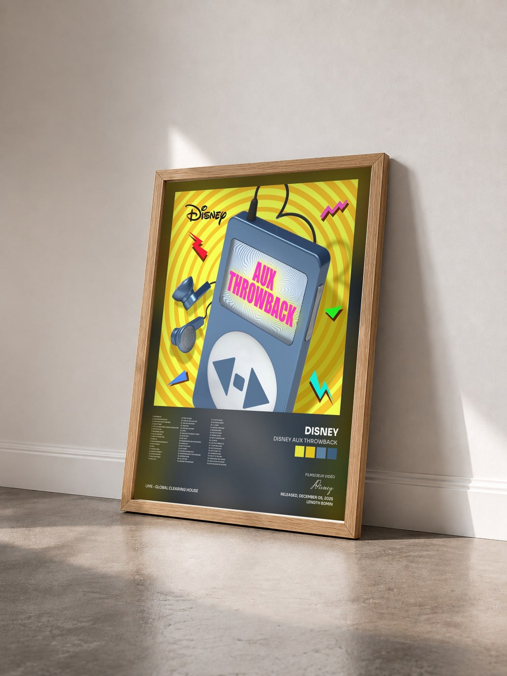 #bois Tableau de l'album Disney AUX Throwback de Disney vu de trois quarts, cadre en bois brut