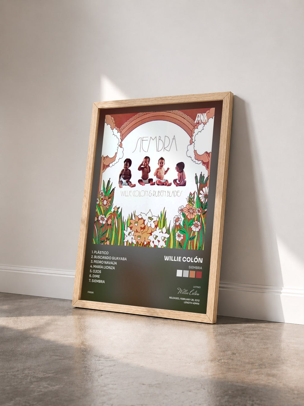 #bois Tableau de l'album Siembra de Willie Colón vu de trois quarts, cadre en bois brut