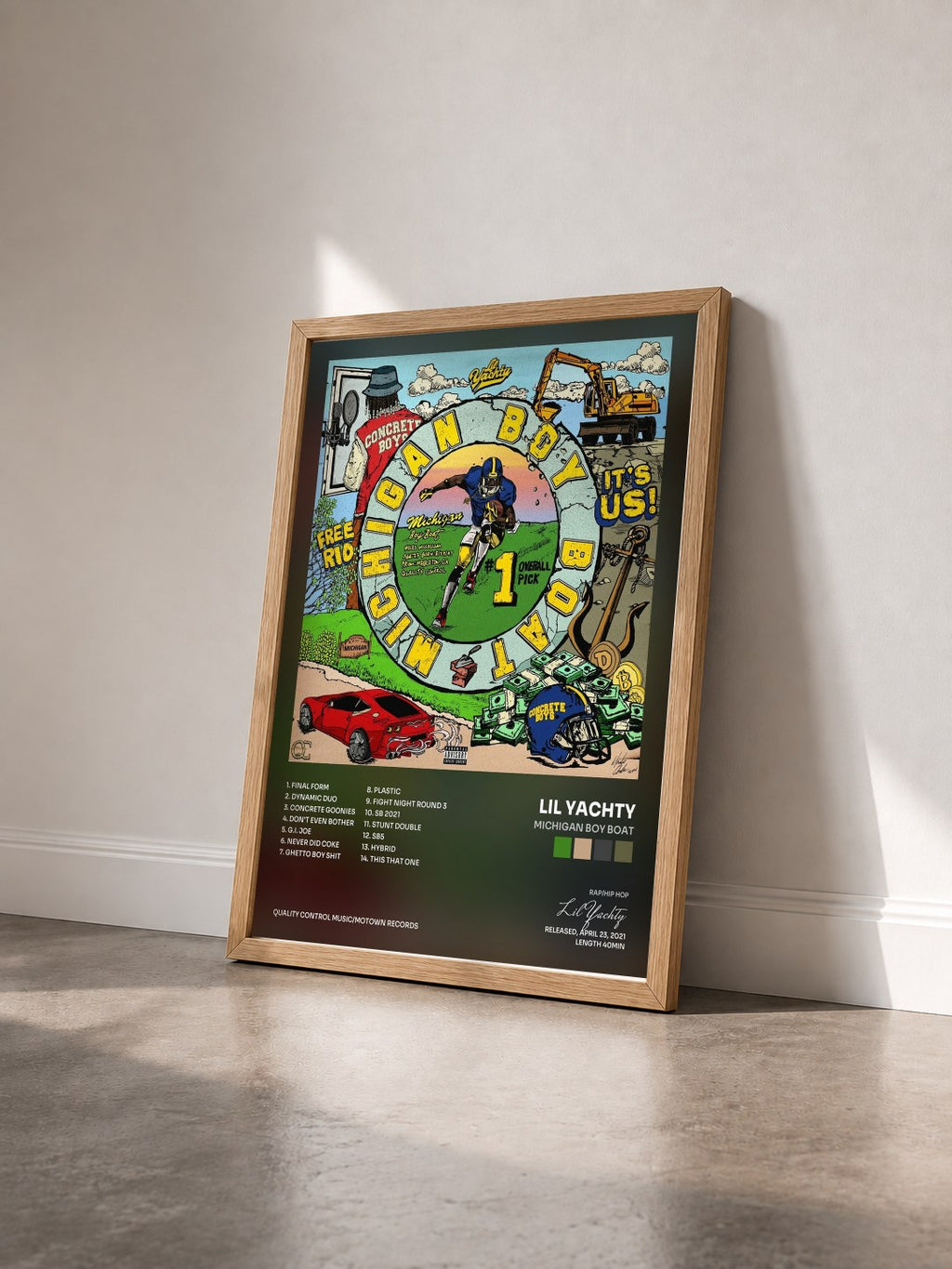 #bois Tableau de l'album Michigan Boy Boat de Lil Yachty vu de trois quarts, cadre en bois brut