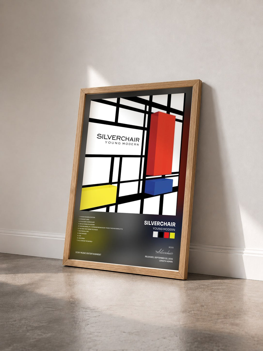 #bois Tableau de l'album Young Modern de Silverchair vu de trois quarts, cadre en bois brut