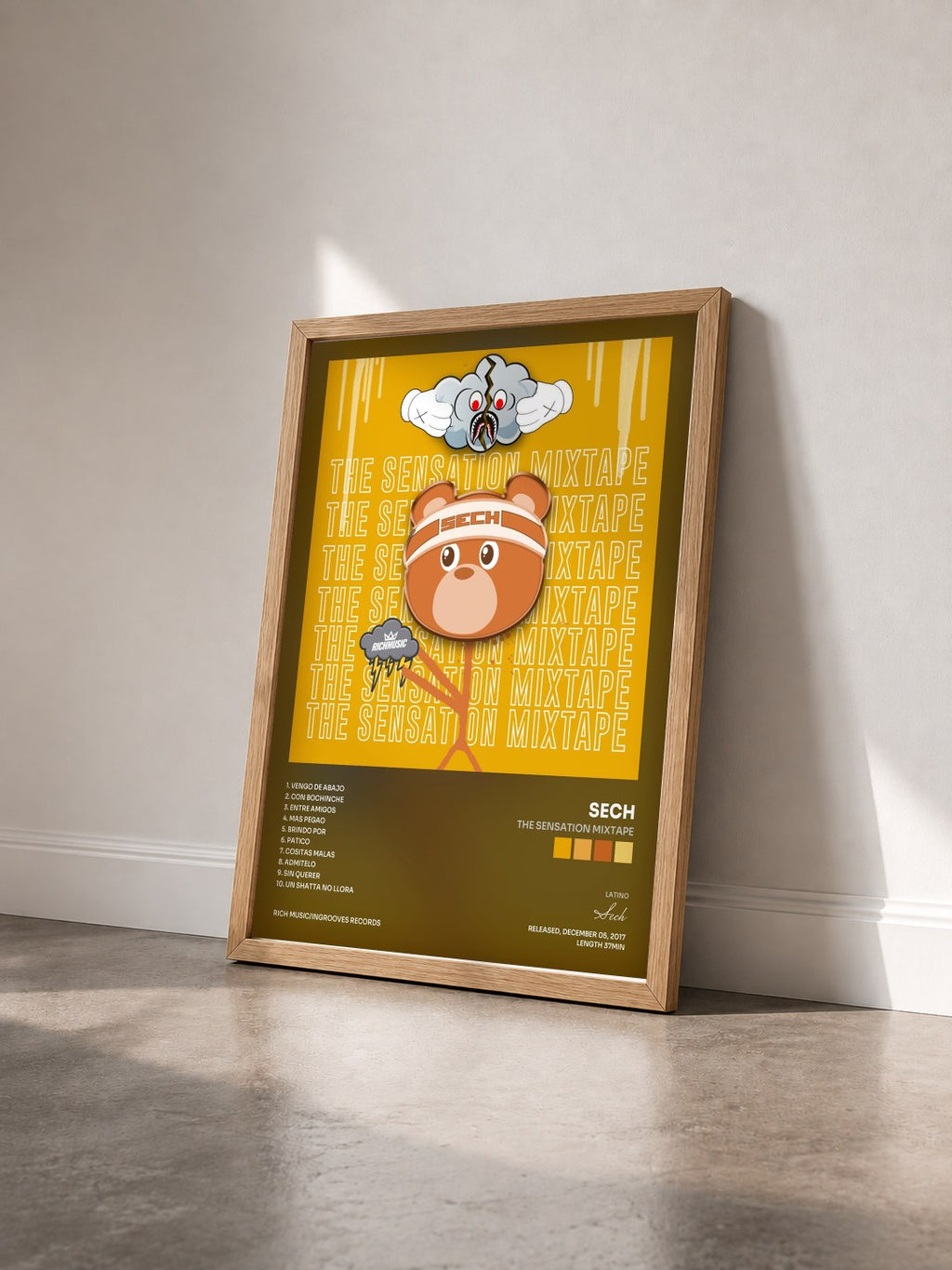 #bois Tableau de l'album The Sensation Mixtape de Sech vu de trois quarts, cadre en bois brut