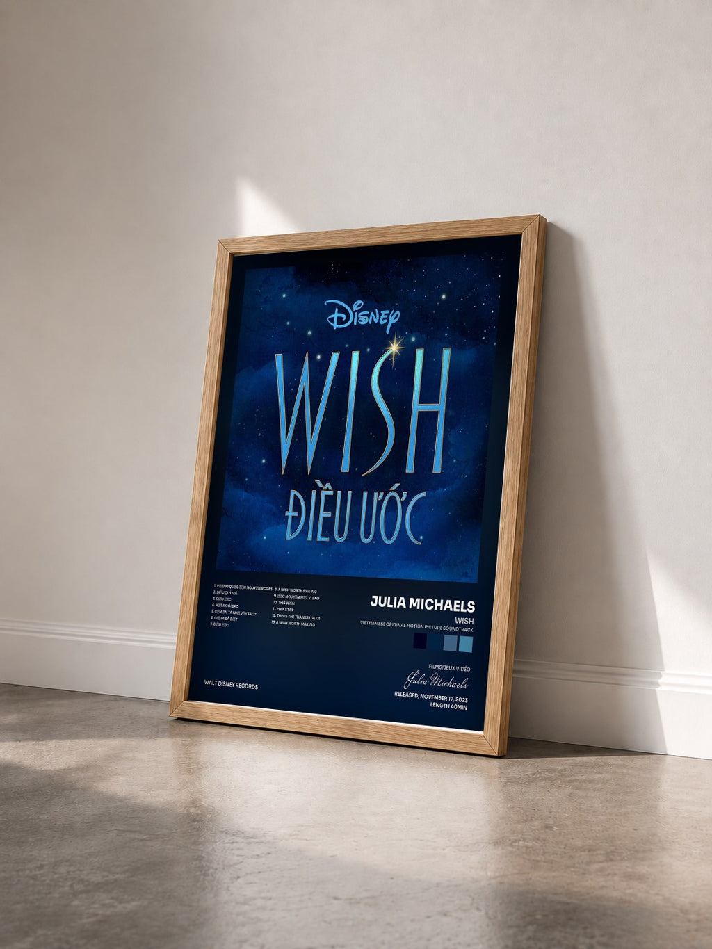 #bois Tableau de l'album Wish (Vietnamese Original Motion Picture Soundtrack) de Julia Michaels vu de trois quarts, cadre en bois brut